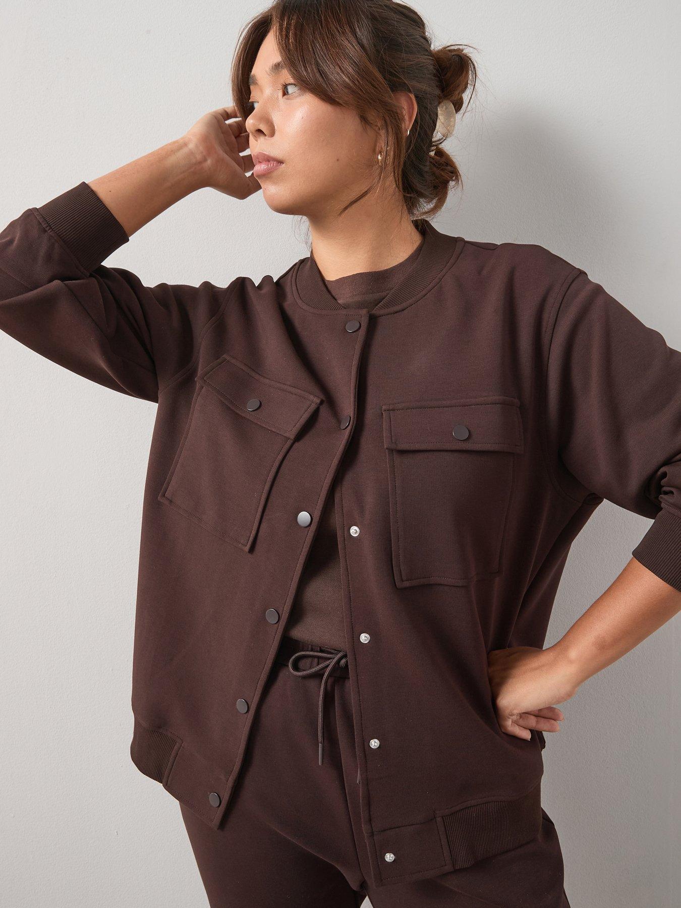undefined Button Through Stretch Co-Ord Jacket - Brown