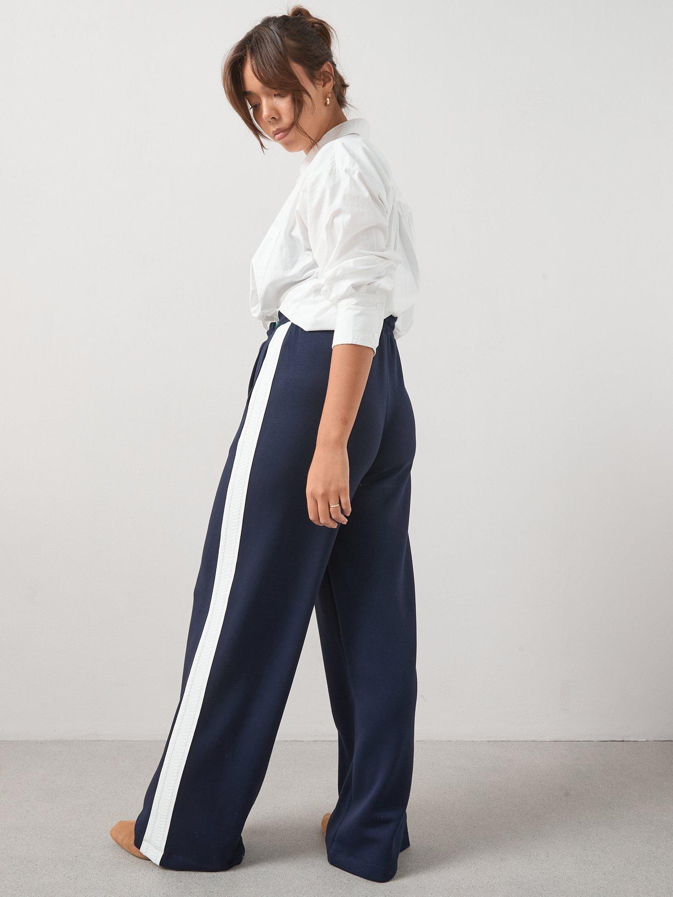 Image 2 of 6 of V by Very Curve Lace Trim Side Stripe Wide Leg Trouser - Navy