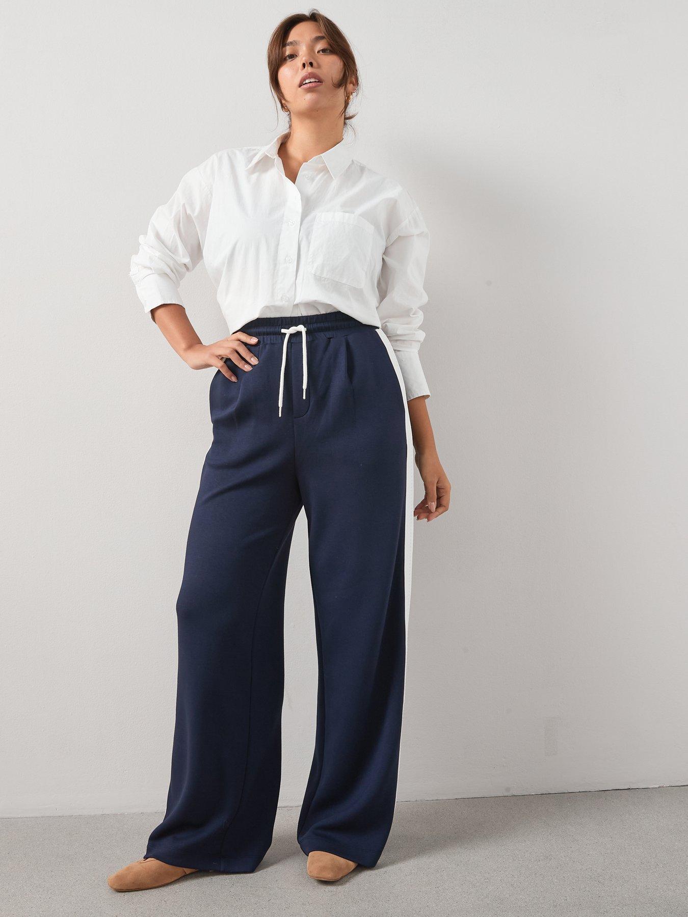 Image 3 of 6 of V by Very Curve Lace Trim Side Stripe Wide Leg Trouser - Navy