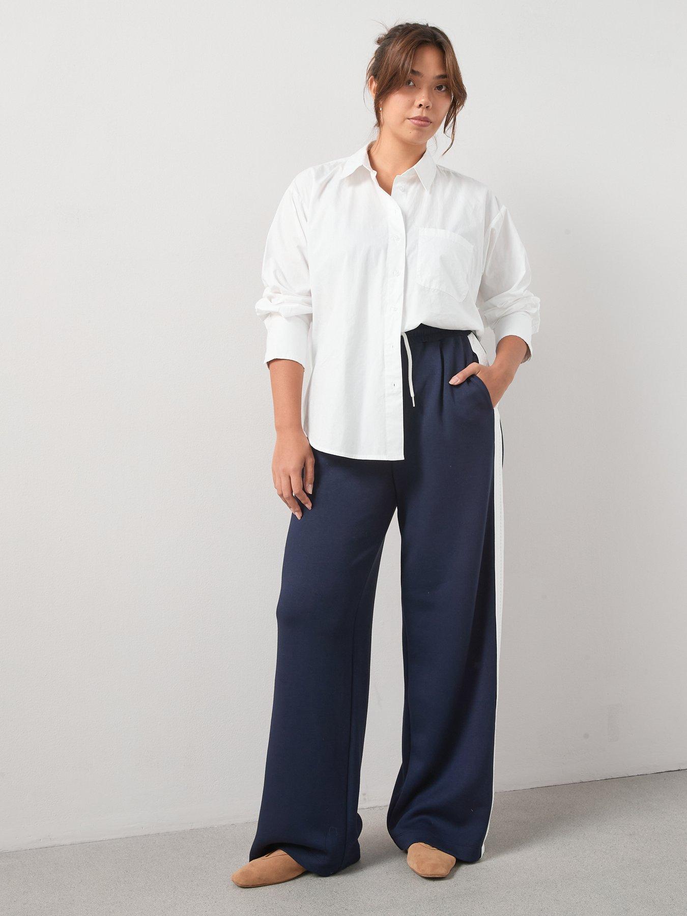 Image 4 of 6 of V by Very Curve Lace Trim Side Stripe Wide Leg Trouser - Navy