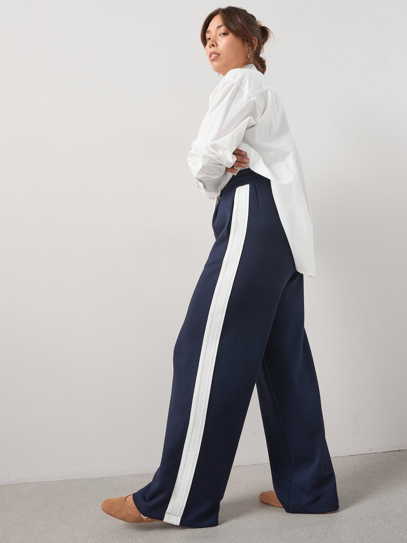 Image 5 of 6 of V by Very Curve Lace Trim Side Stripe Wide Leg Trouser - Navy