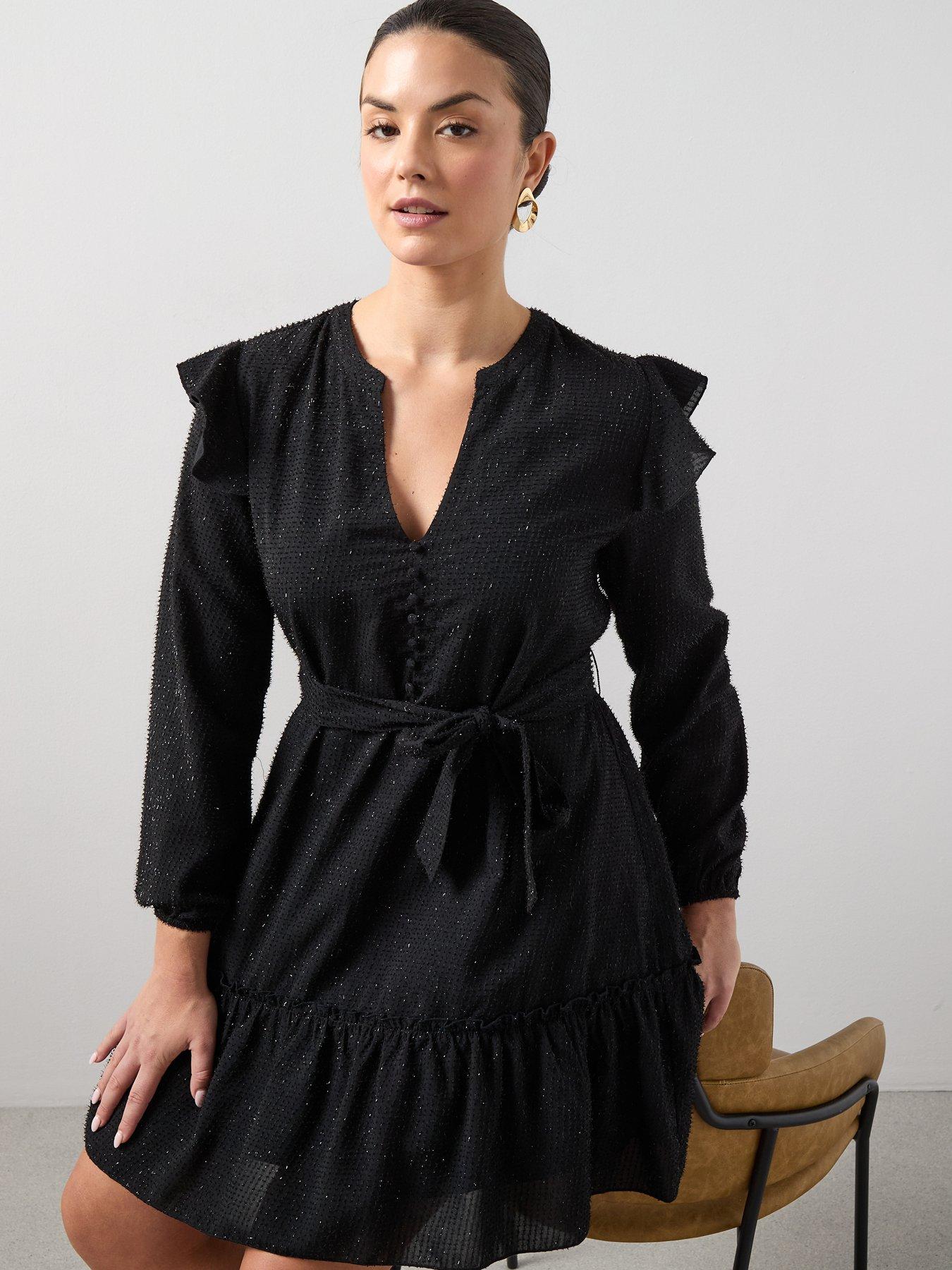 The Very Collection Curve Textured Belted Mini Dress - Black