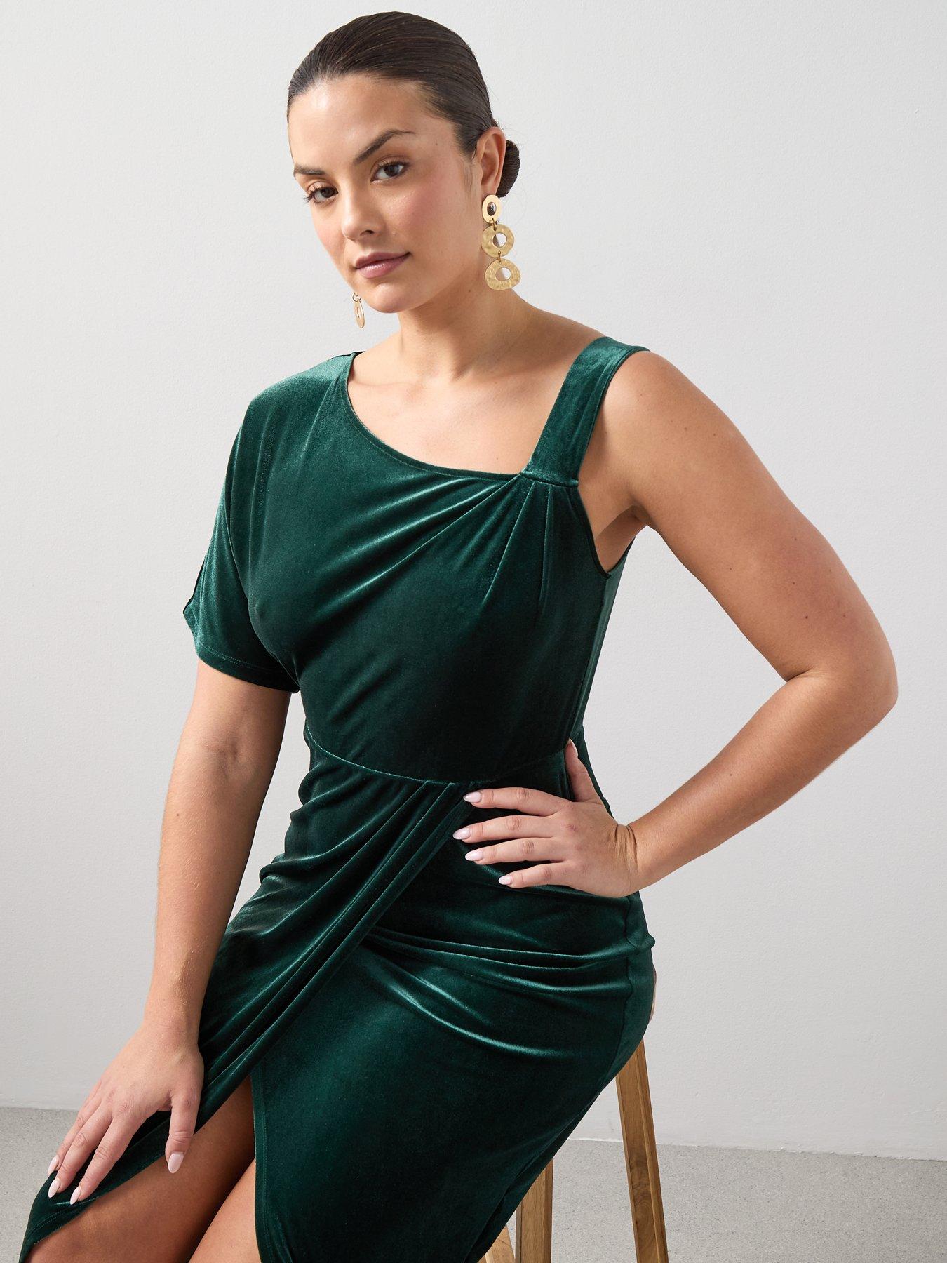 slim fit dress slacks Women Solid Dark Green One-Shoulder A-Line Maxi Dress main image 0