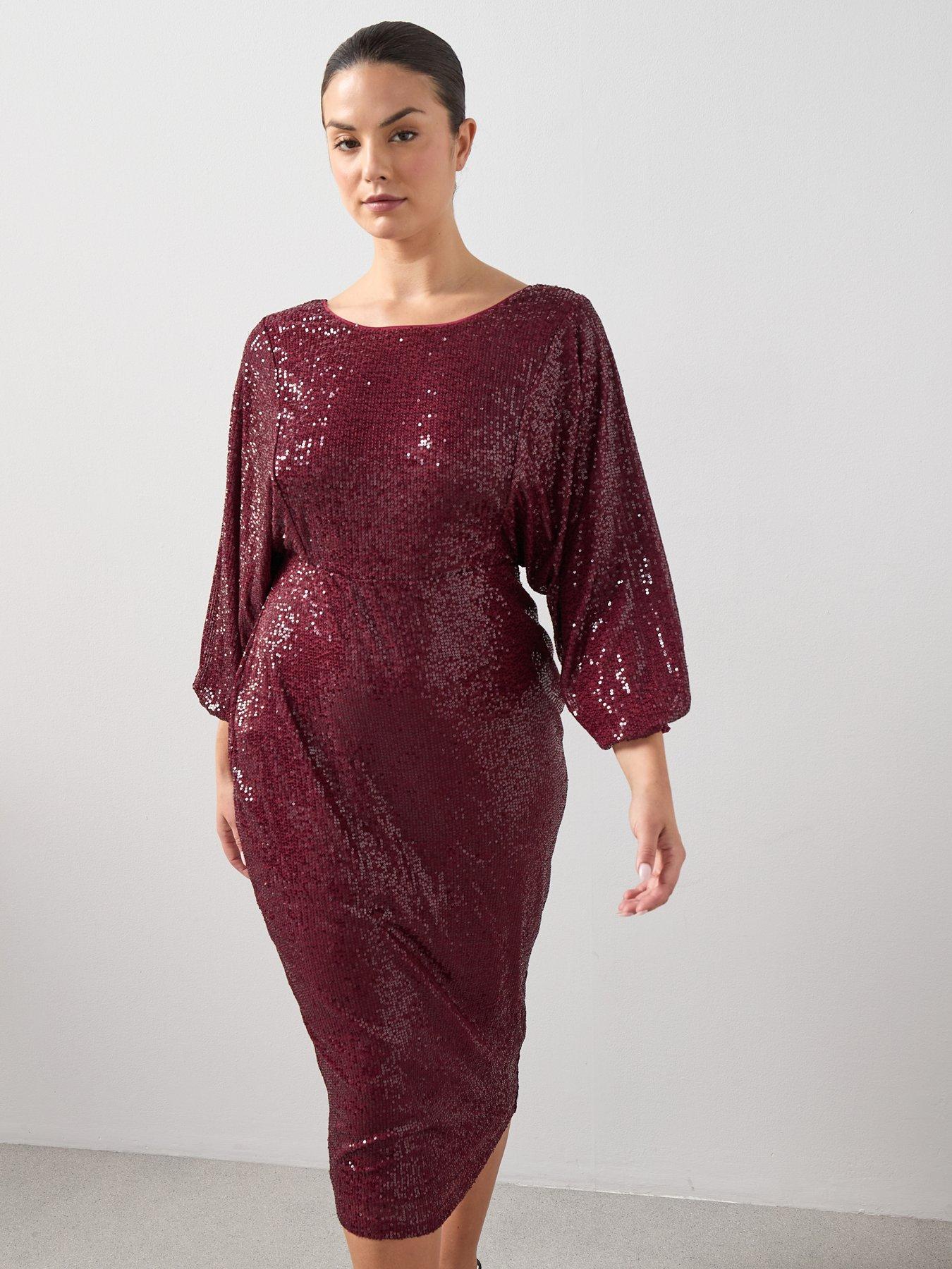 The Very Collection Curve Bow Back Sequin Midi Dress - Red