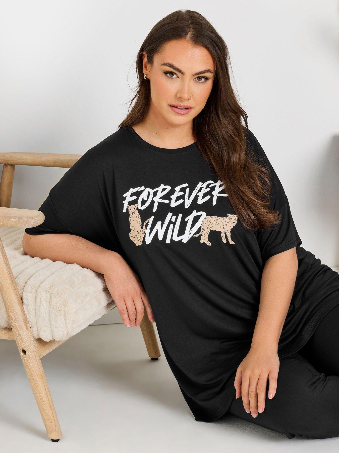 Image 4 of 4 of Yours Curve Forever Wild Sleep T-Shirt - Black