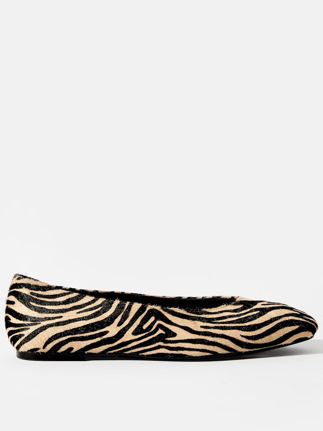  image of mint-velvet-codi-zebra-print-textured-flat-pumps-cream