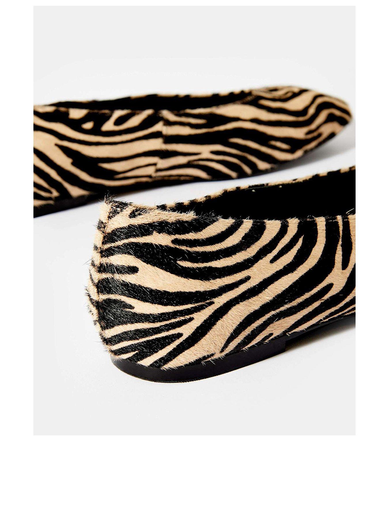  image of mint-velvet-codi-zebra-print-textured-flat-pumps-cream
