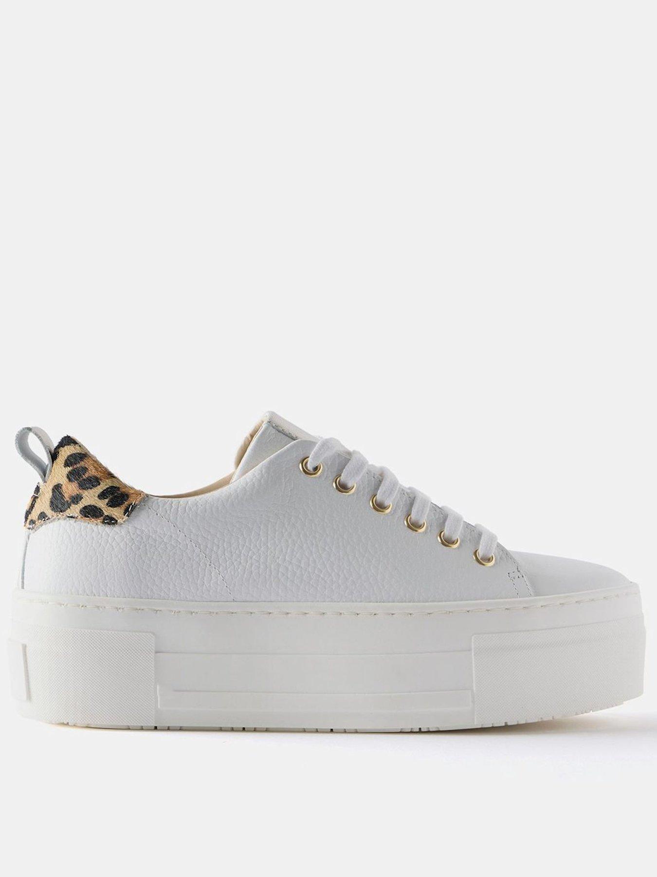 Image 1 of 5 of Mint Velvet Belle Platform Leopard Trainers - White