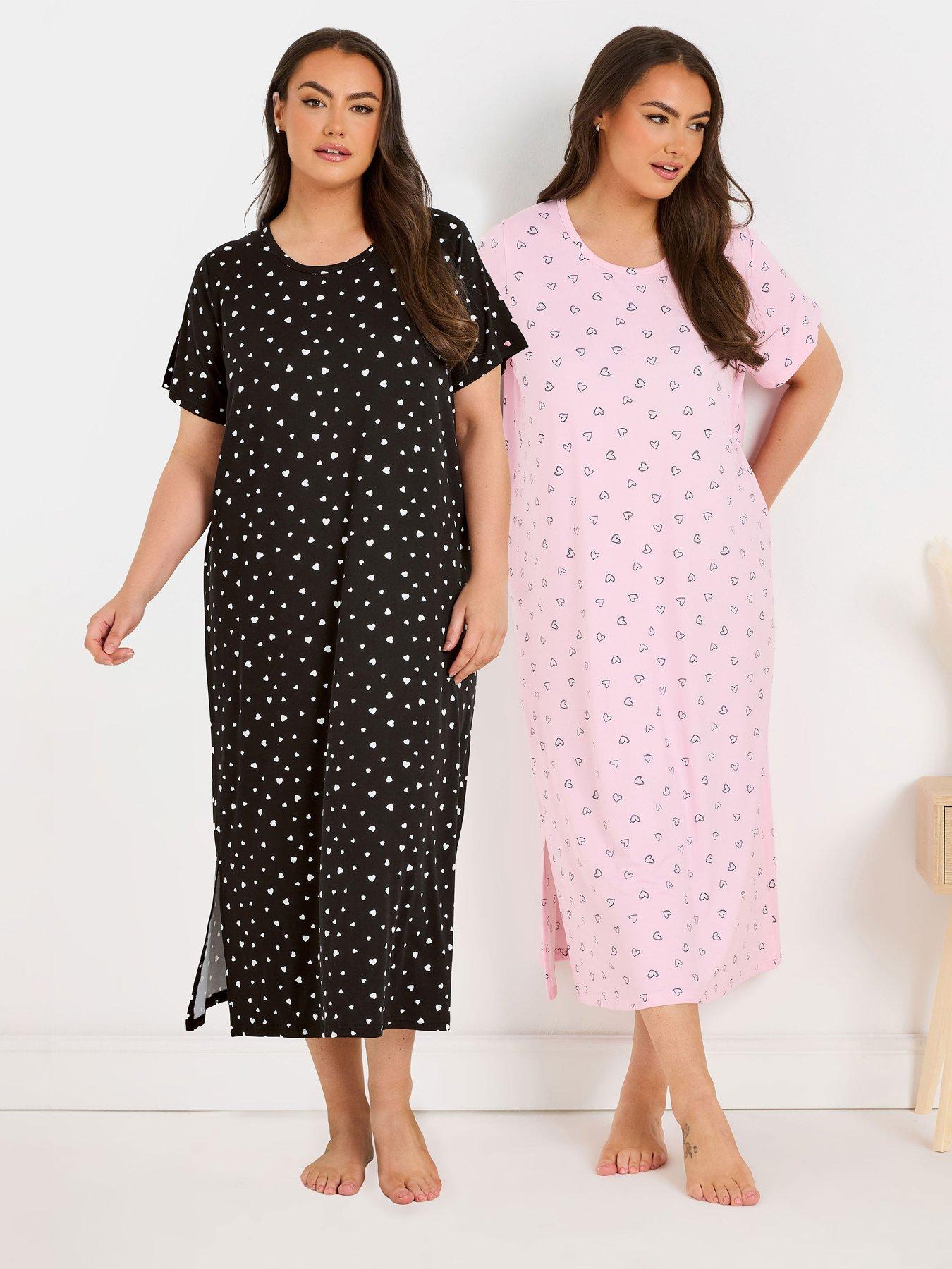 undefined Curve 2 Pack Heart Midaxi Nightdress - Black