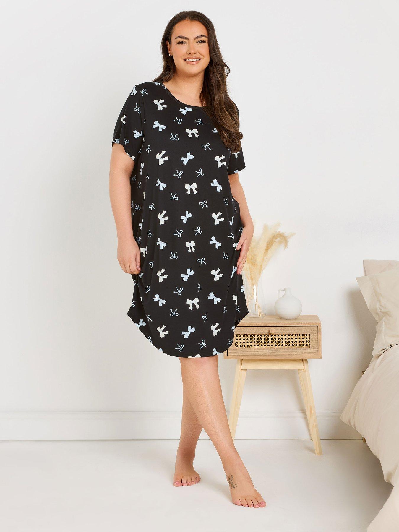  image of yours-curve-2-pack-bows-dipped-back-nightdress-black