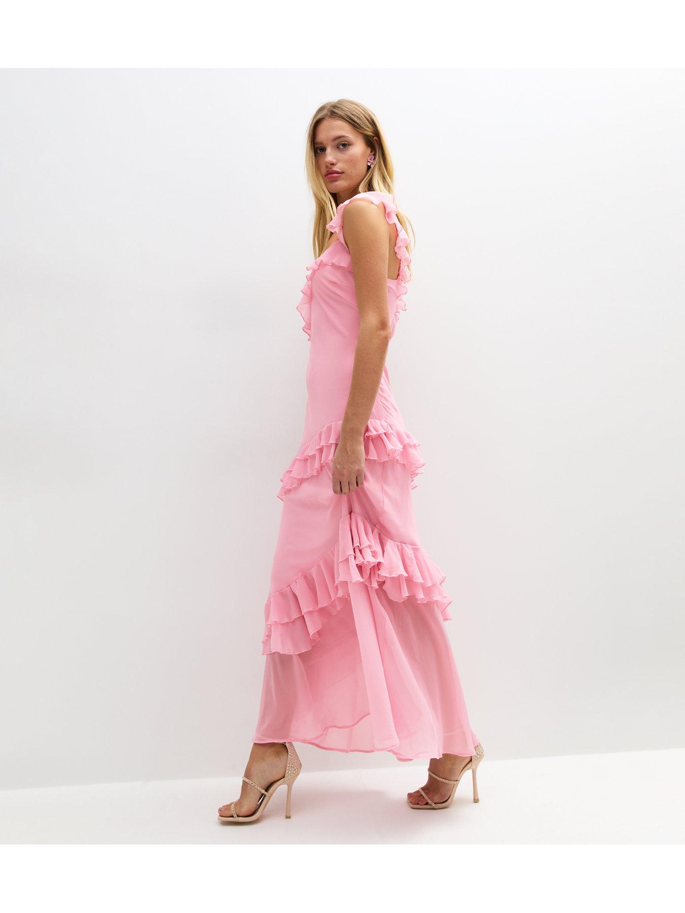 Oversized Asymmetrical Ruffled Midi Dress - Pink main image 1
