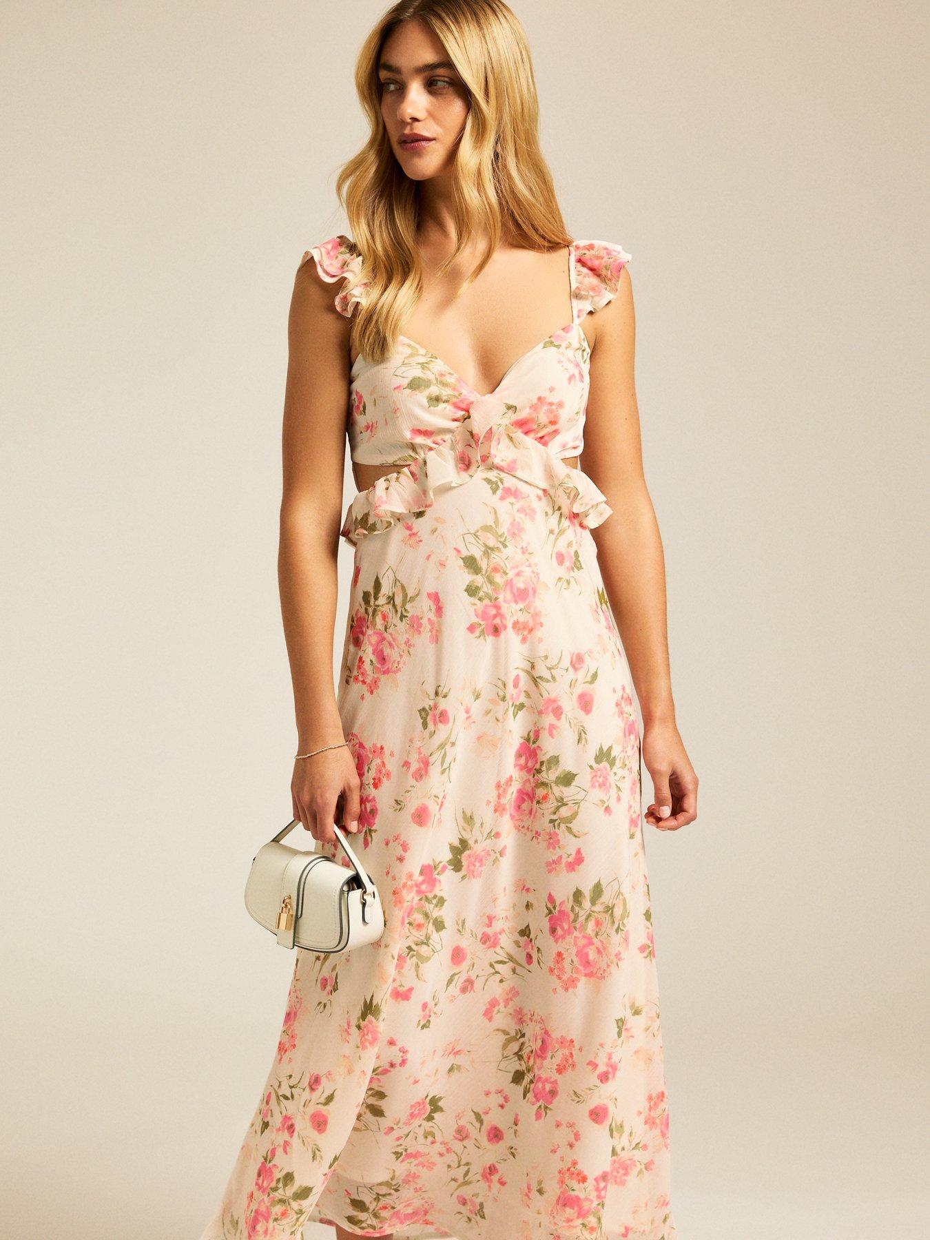 sachin and babi light blue dress Chiffon Cutout Ruffle Maxi Dress in Pink Lucy main image 1