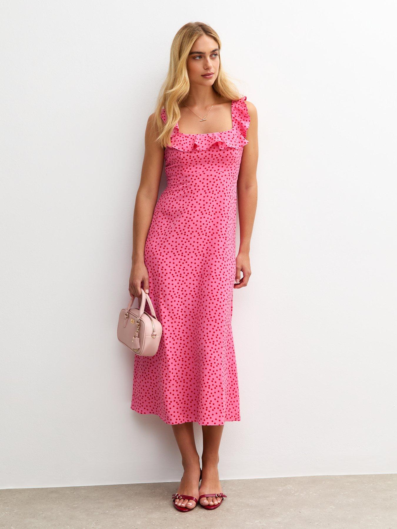 New Look Pink Gingham Dress 2026.New Look Polka Dot Ruffle Trimmed Midi Dress - Pink | Littlewoods