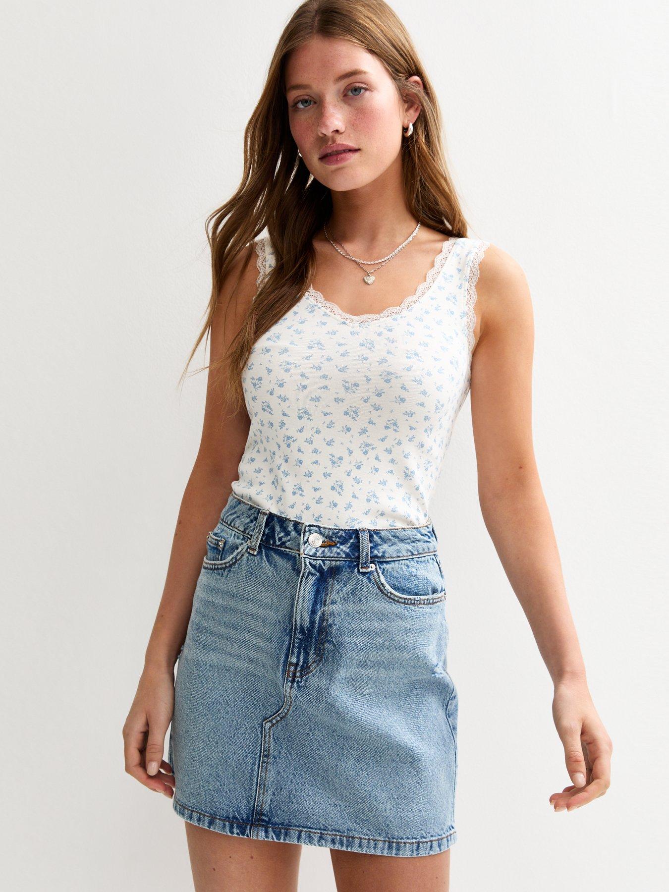 front image of new-look-denim-a-line-skirt-light-blue