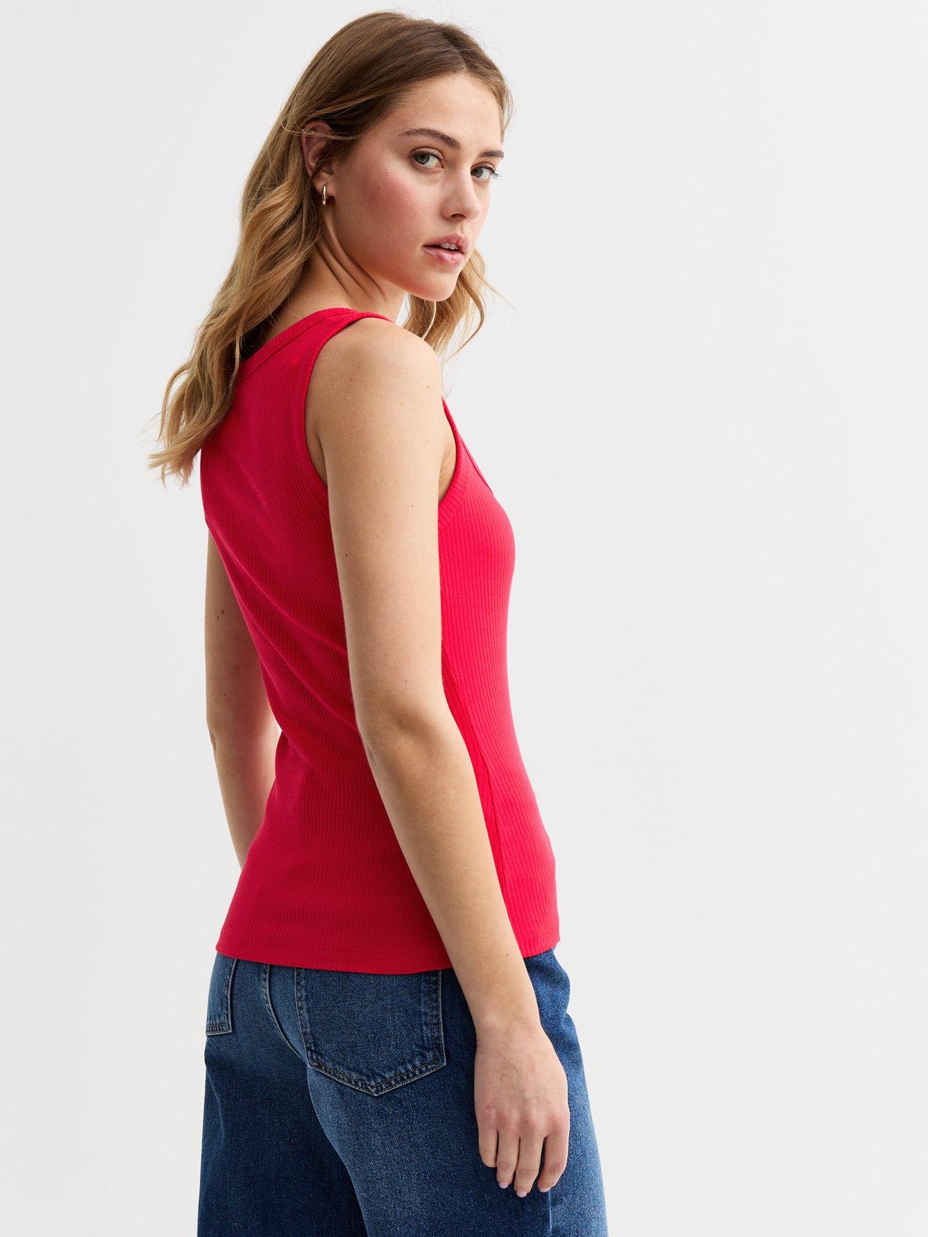  image of new-look-ribbed-square-neck-vest-top-red