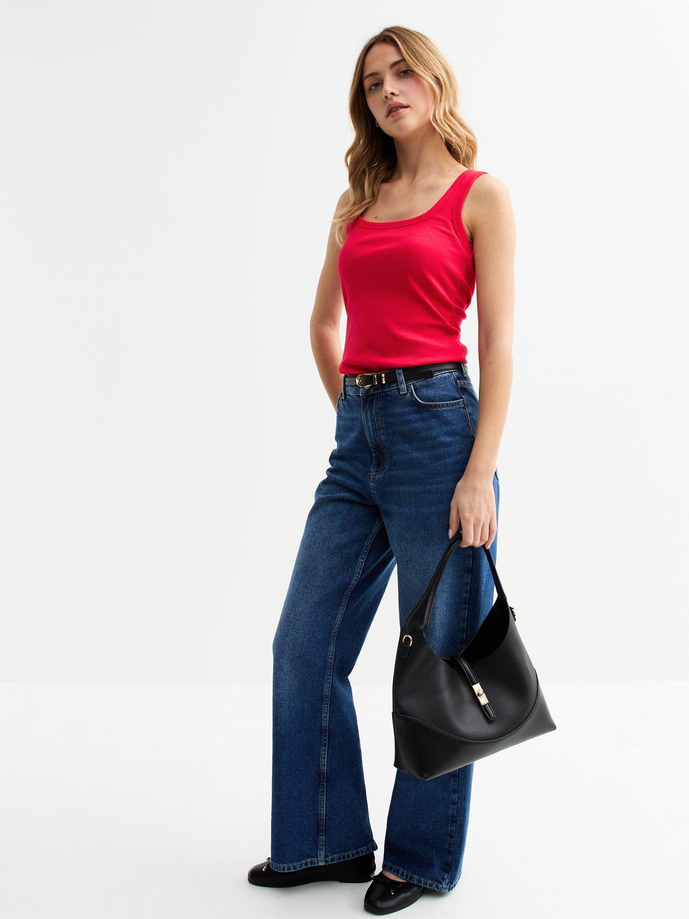  image of new-look-ribbed-square-neck-vest-top-red