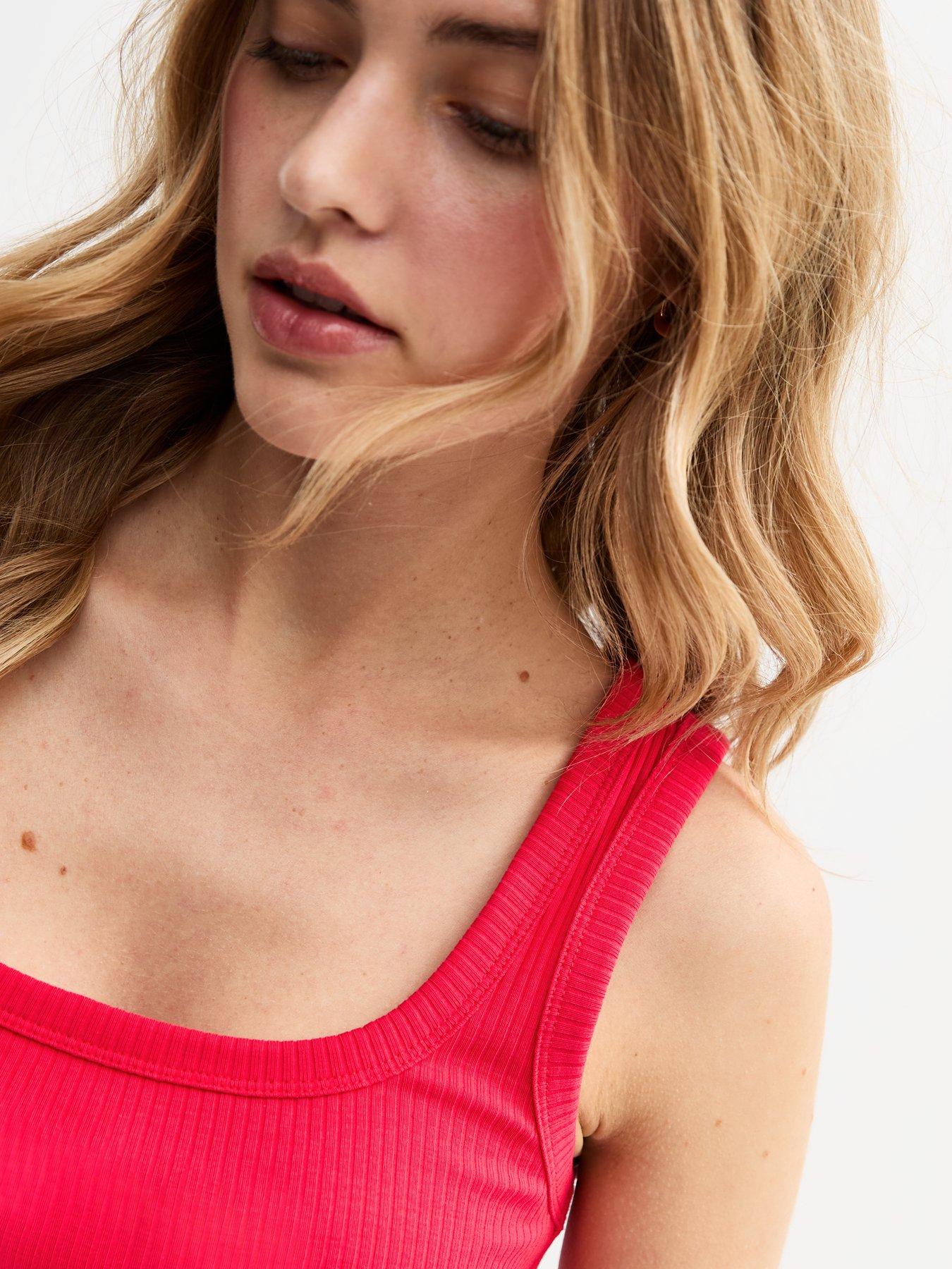  image of new-look-ribbed-square-neck-vest-top-red