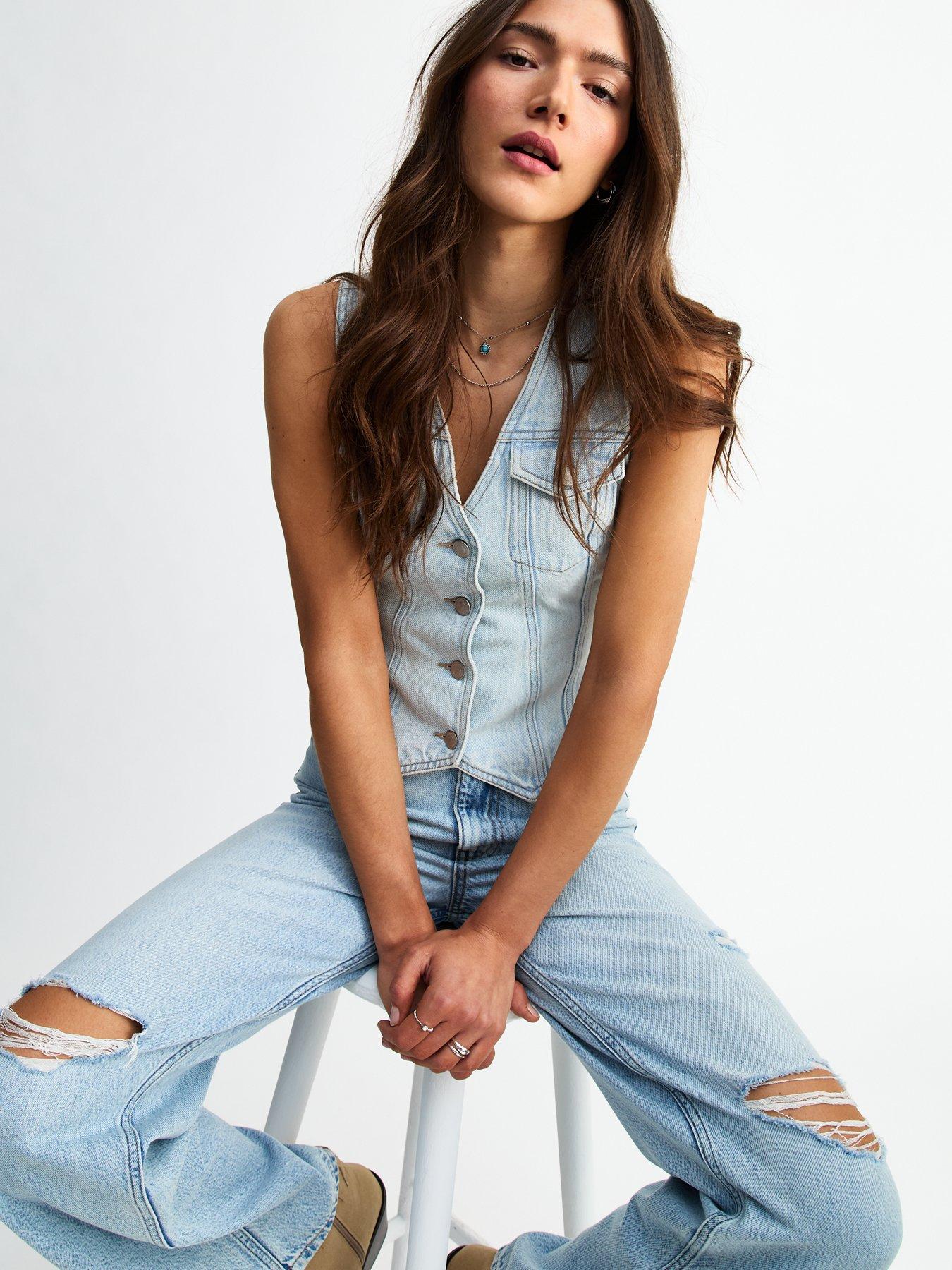 New Look Light Blue Denim Buttoned Waistcoat | Littlewoods