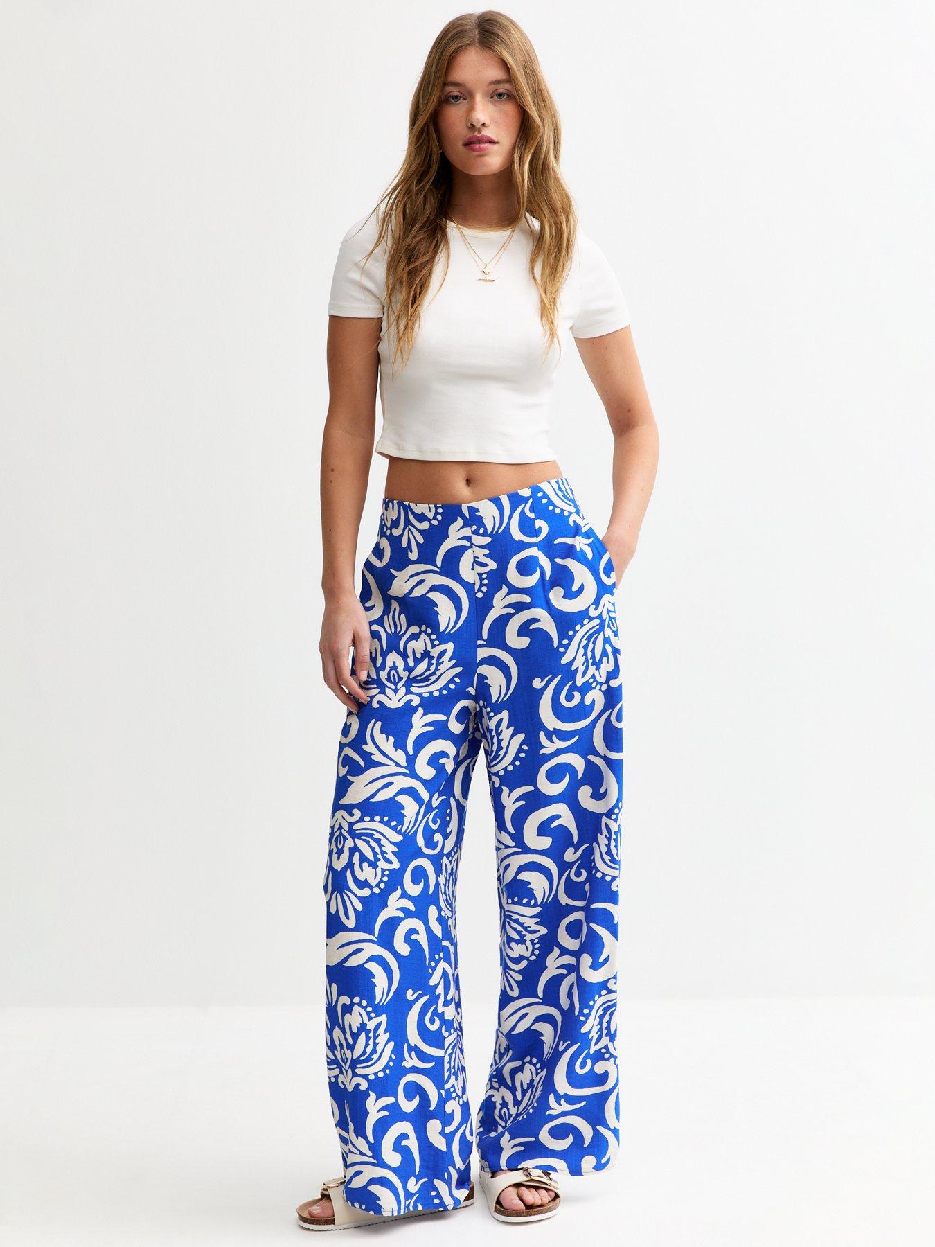 New Look Blue Floral Print Wide Leg Trousers