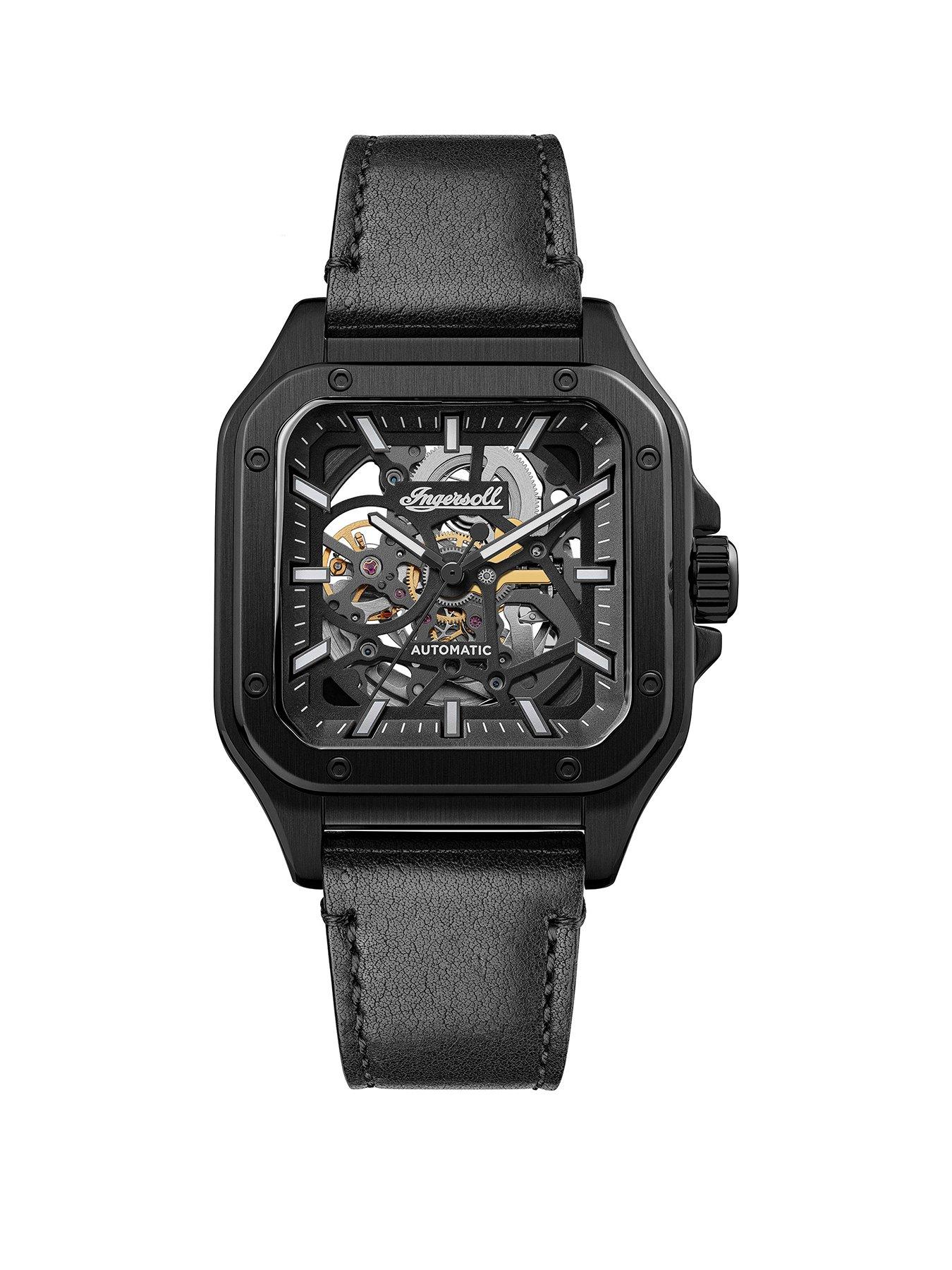 undefined Gents Automatic Watch, Black dial Square Stainless Steel case and Black Leather Strap