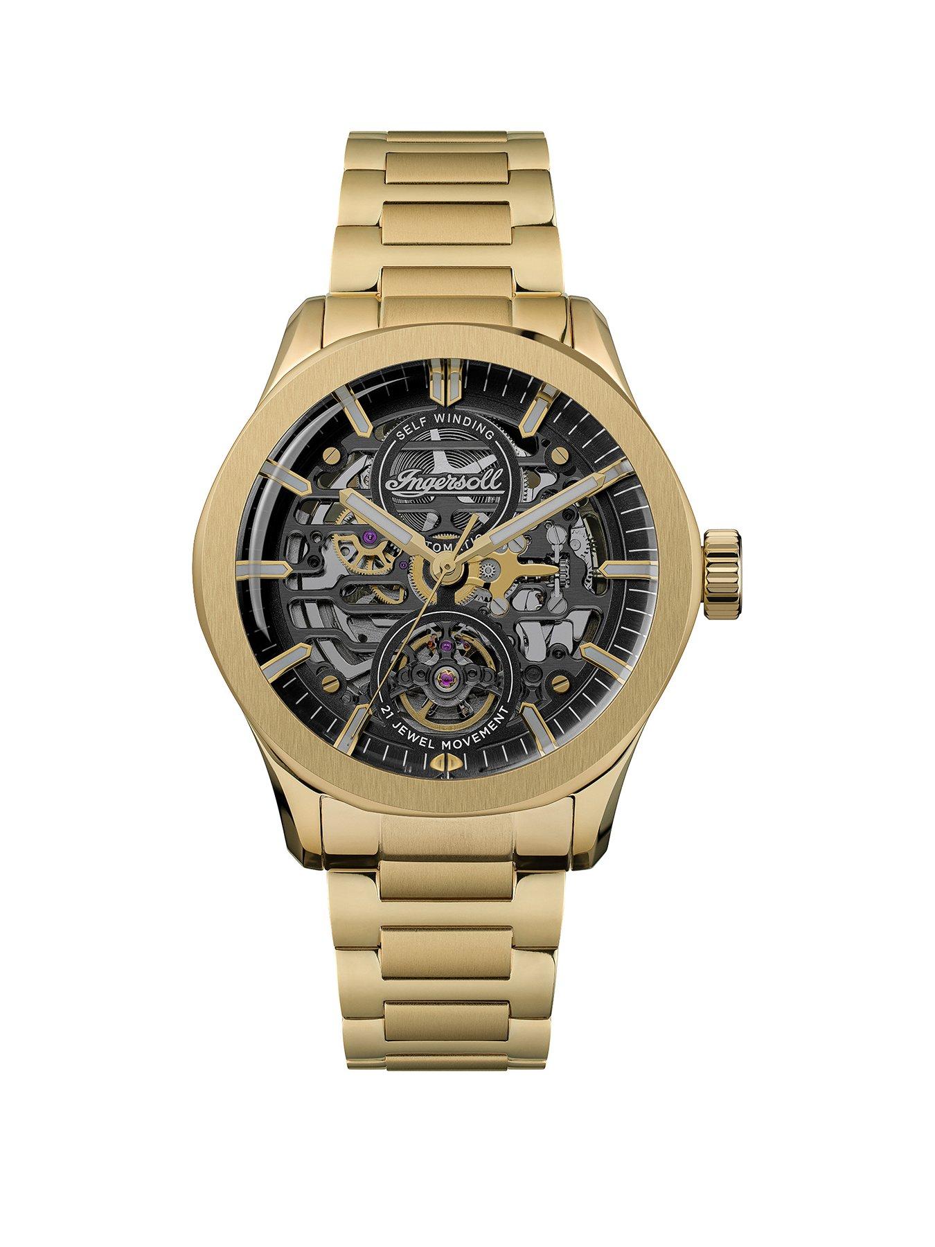 Image 1 of 5 of Ingersoll Bronc Automatic Gents Watch, Black Brass dial with Stainless Steel Case and Bracelet in Gold