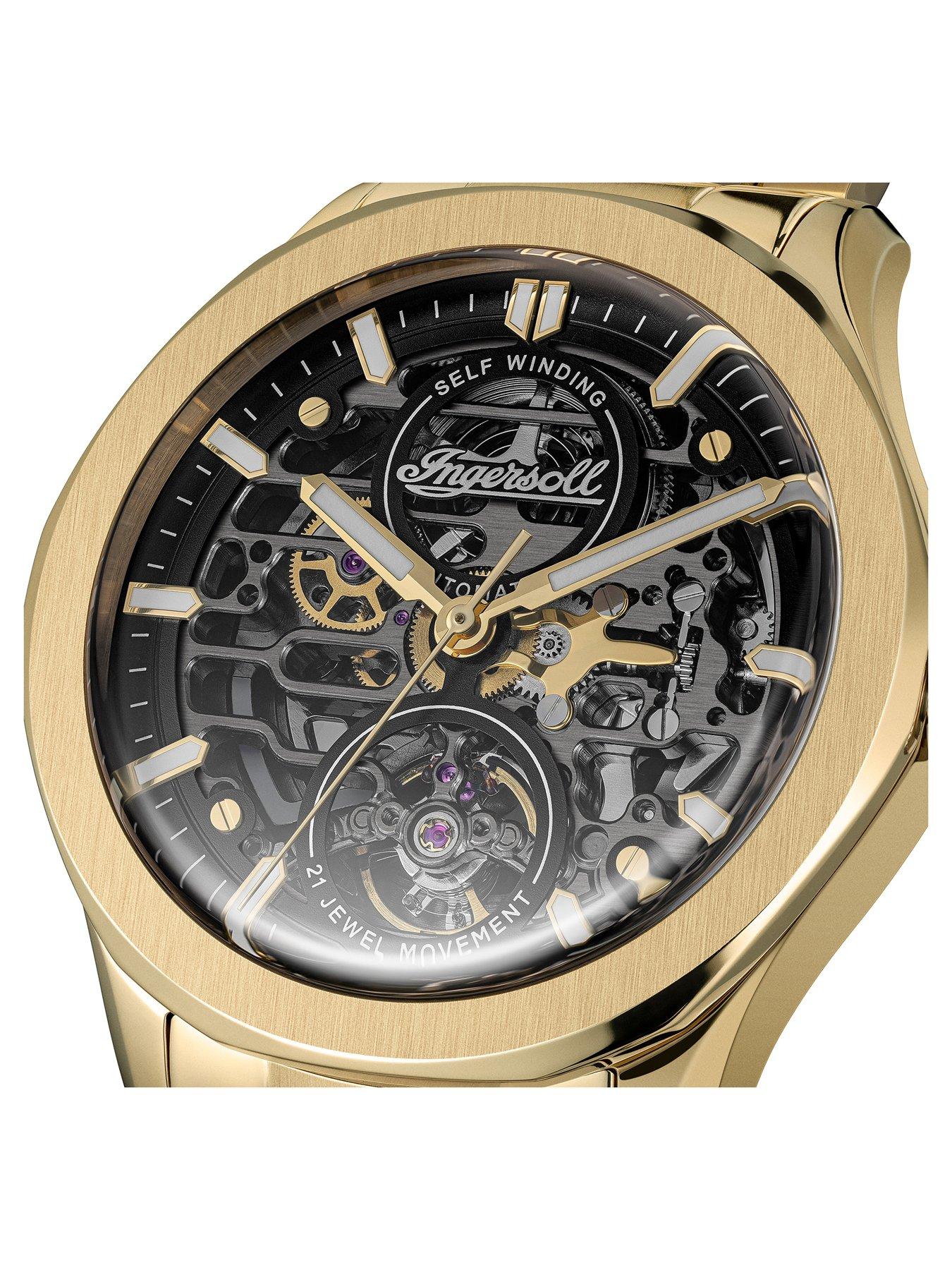 Image 2 of 5 of Ingersoll Bronc Automatic Gents Watch, Black Brass dial with Stainless Steel Case and Bracelet in Gold