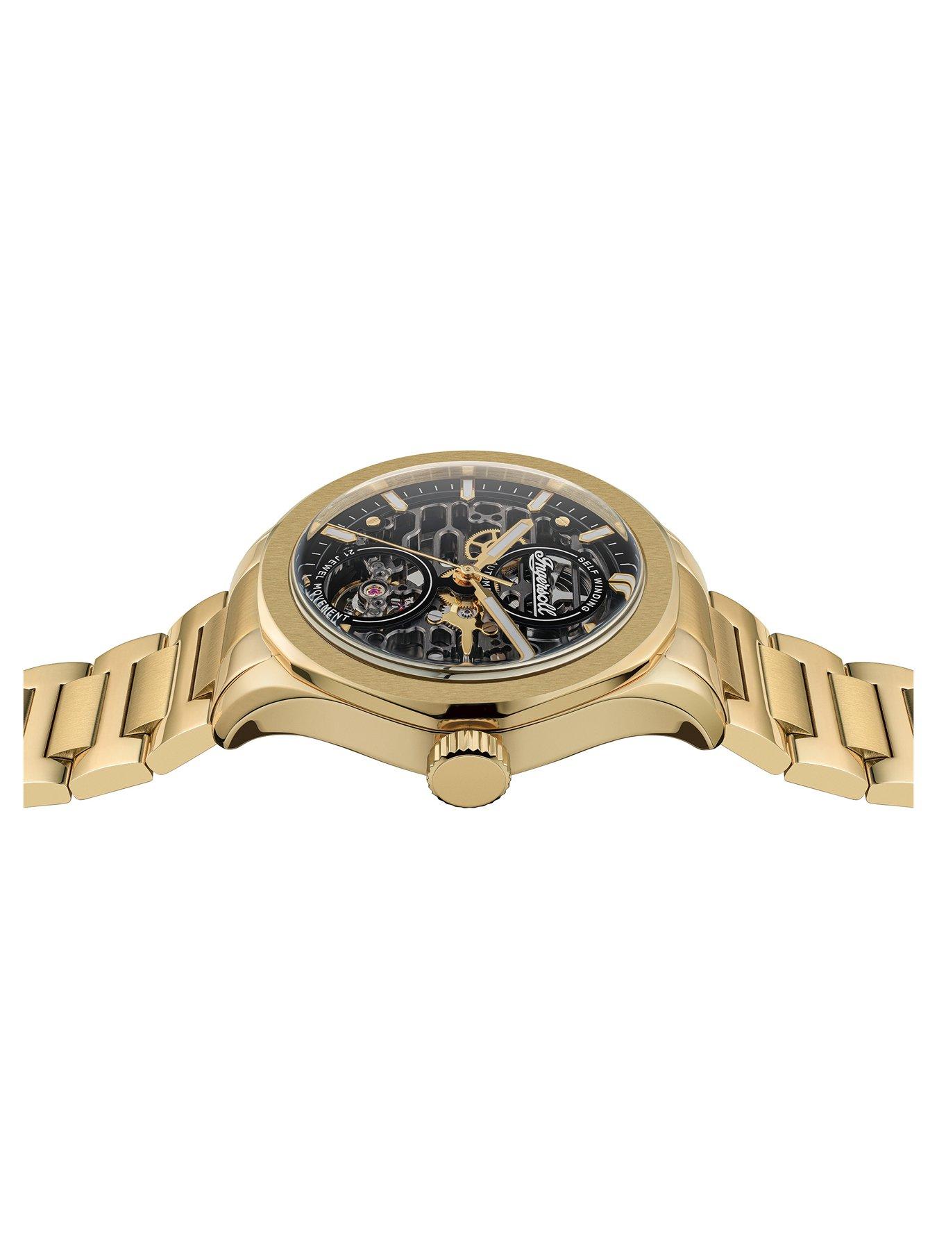Image 3 of 5 of Ingersoll Bronc Automatic Gents Watch, Black Brass dial with Stainless Steel Case and Bracelet in Gold