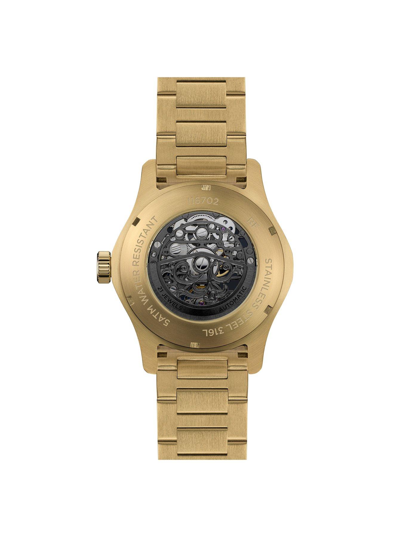 Image 5 of 5 of Ingersoll Bronc Automatic Gents Watch, Black Brass dial with Stainless Steel Case and Bracelet in Gold
