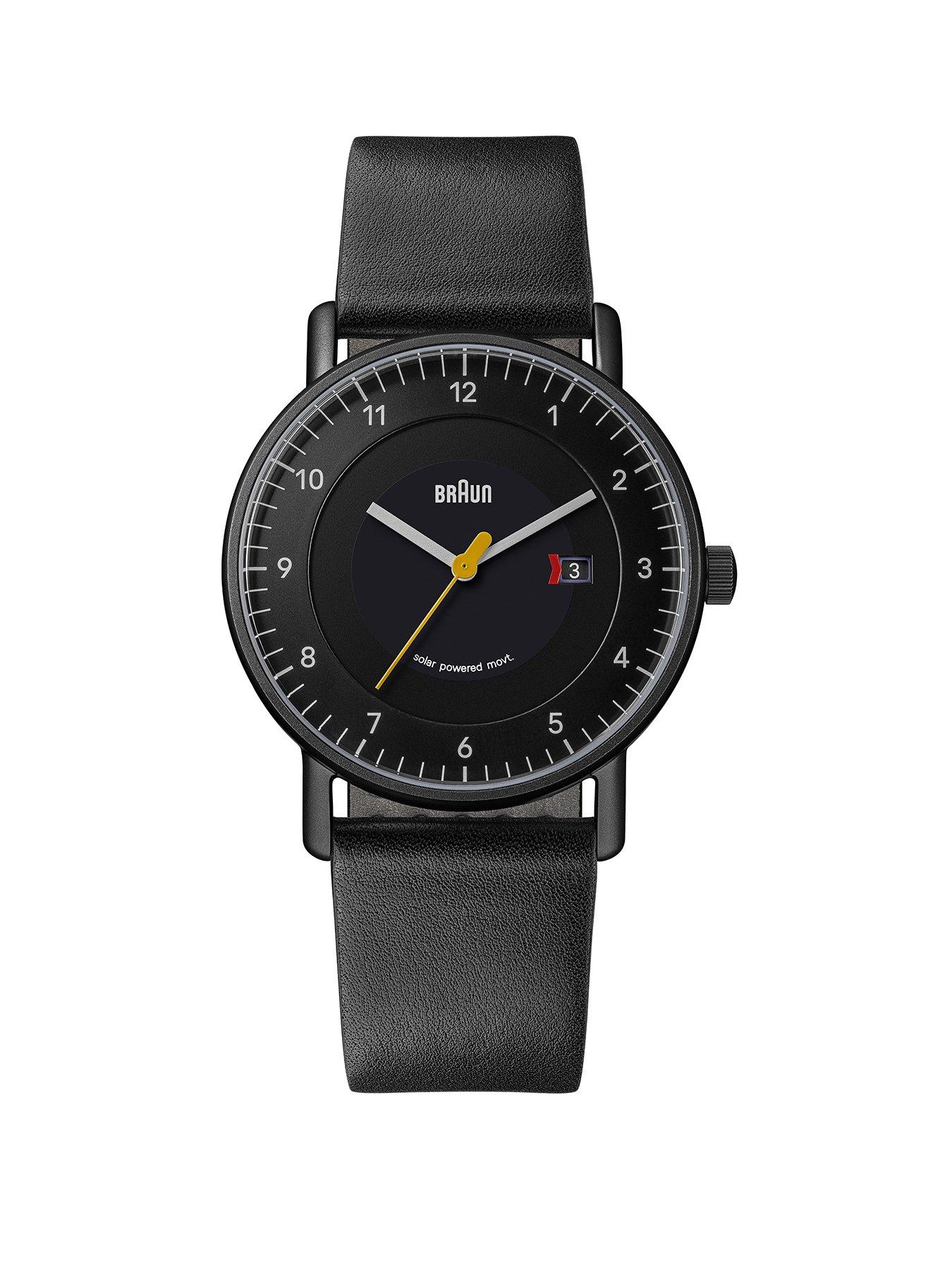 undefined Solar Quartz Watch with Black Dial IP Black Stainless Steel Case Black Leather Strap