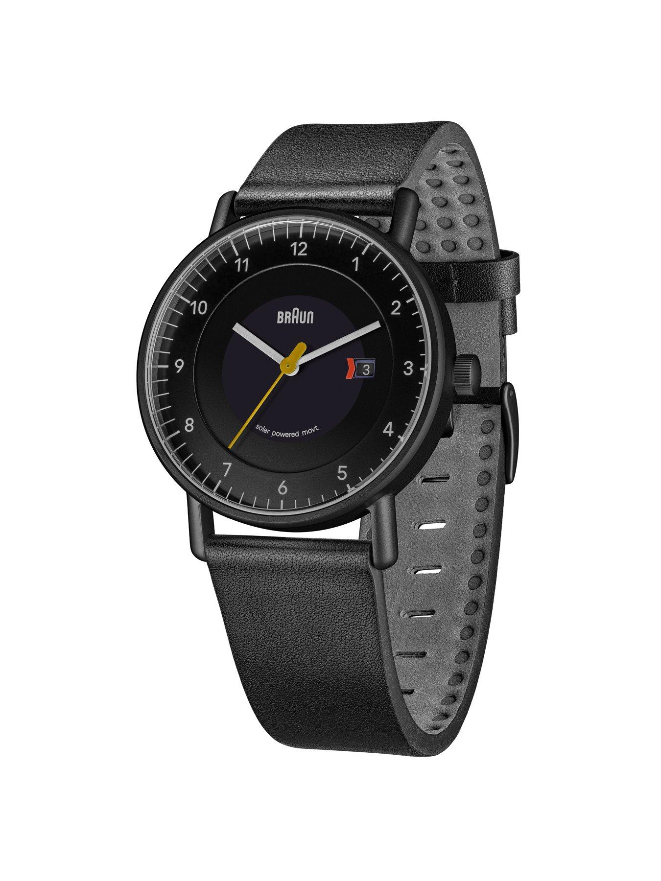 Image 3 of 6 of Braun Solar Quartz Watch with Black Dial IP Black Stainless Steel Case Black Leather Strap