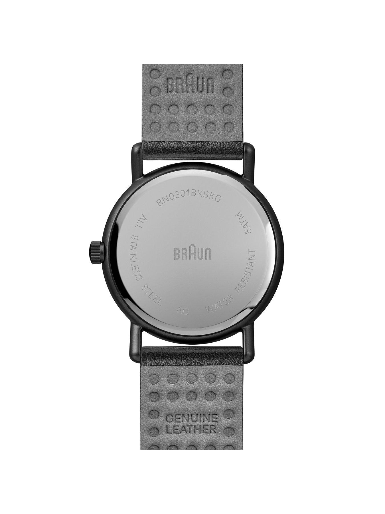 Image 6 of 6 of Braun Solar Quartz Watch with Black Dial IP Black Stainless Steel Case Black Leather Strap
