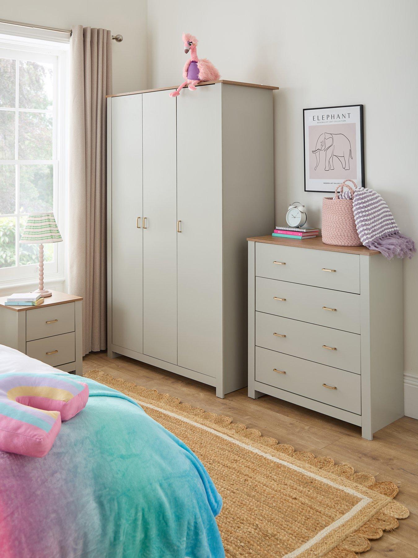 The Very Collection Daisy 3 Piece Kids Bedroom Furniture Package - 3 Door Wardrobe, 4 Drawer Chest and 2 Drawer Bedside Chest - FSC® Certified