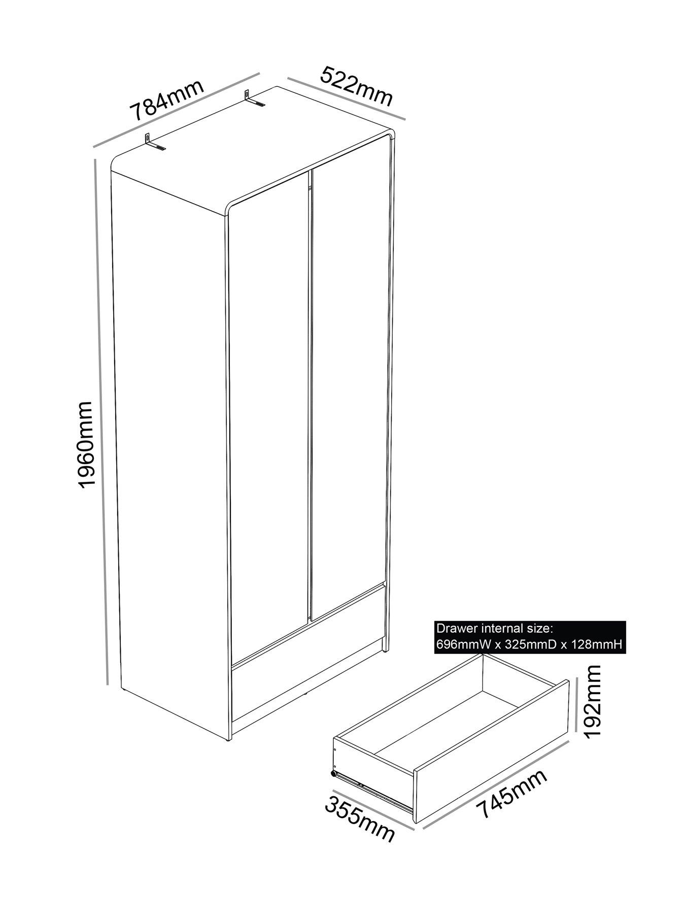 Image 7 of 7 of Very Home Bailey 2 Door, 1 Drawer Wardrobe - Pink&nbsp;- FSC&reg; Certified