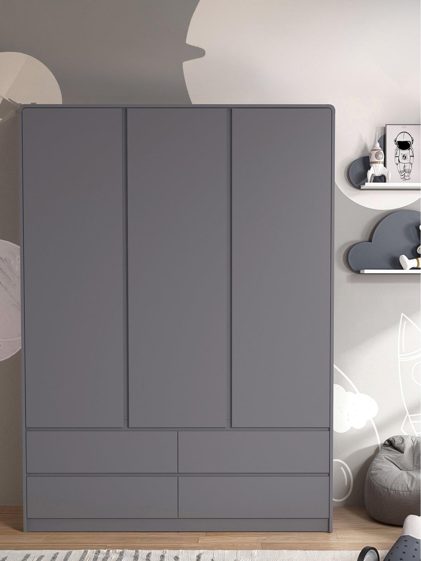 The Very Collection Bailey Kids 3 Door, 4 Drawer Wardrobe - Grey - FSC® Certified
