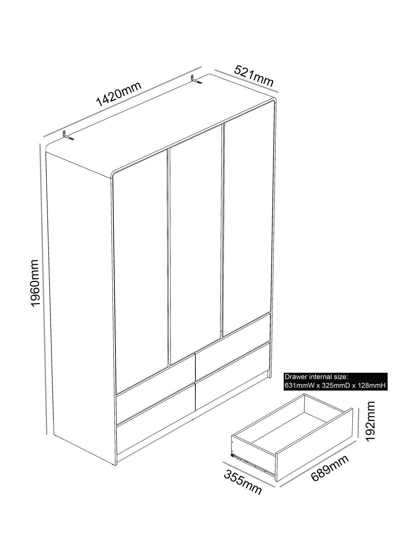 Image 7 of 7 of Very Home Bailey Kids 3 Door, 4 Drawer Wardrobe - Grey - FSC&reg; Certified