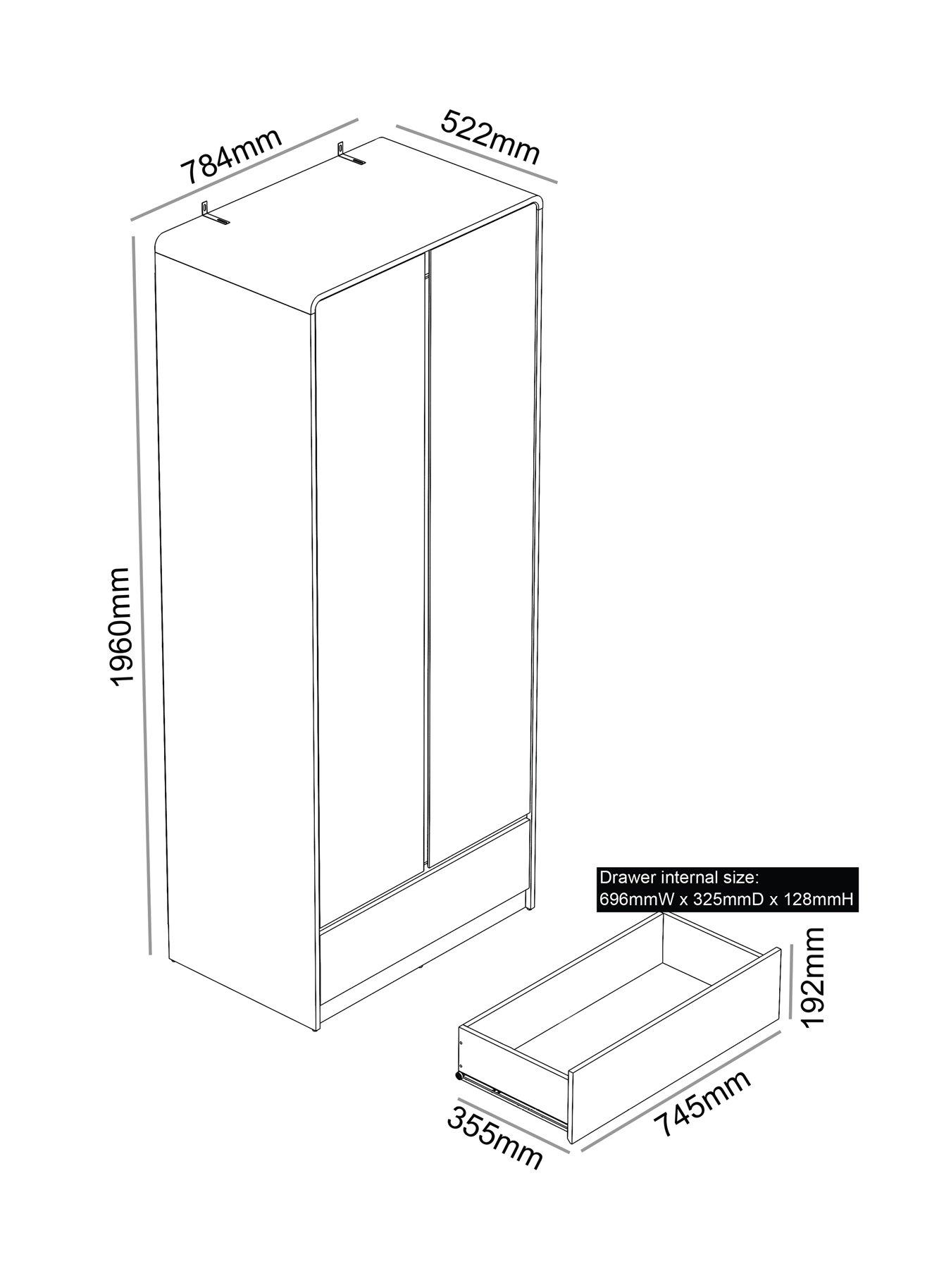 Image 7 of 7 of Very Home Bailey 2 Door, 1 Drawer Wardrobe - Grey - FSC&reg; Certified