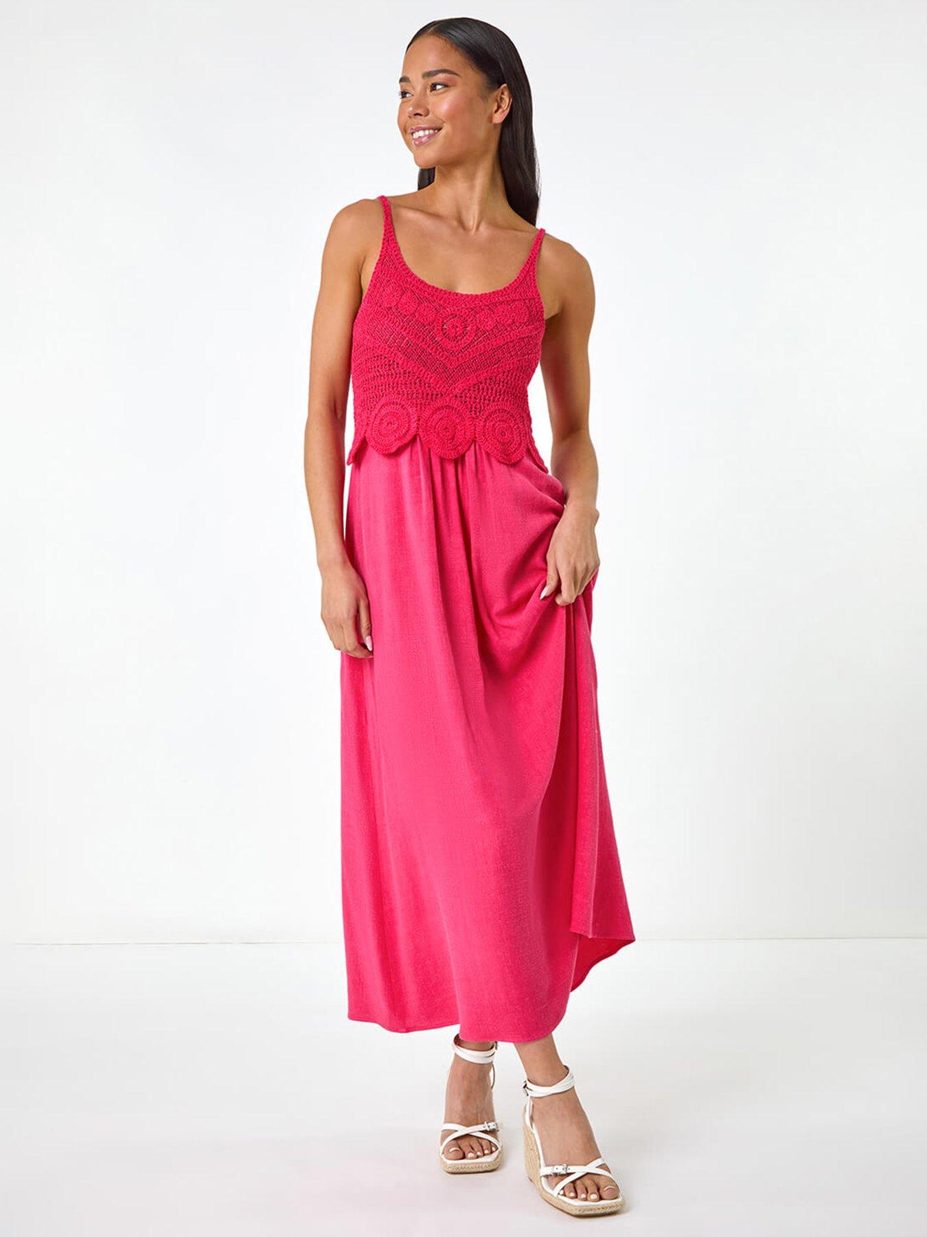 undefined Petite Crochet Contrast Midi Dress - Pink