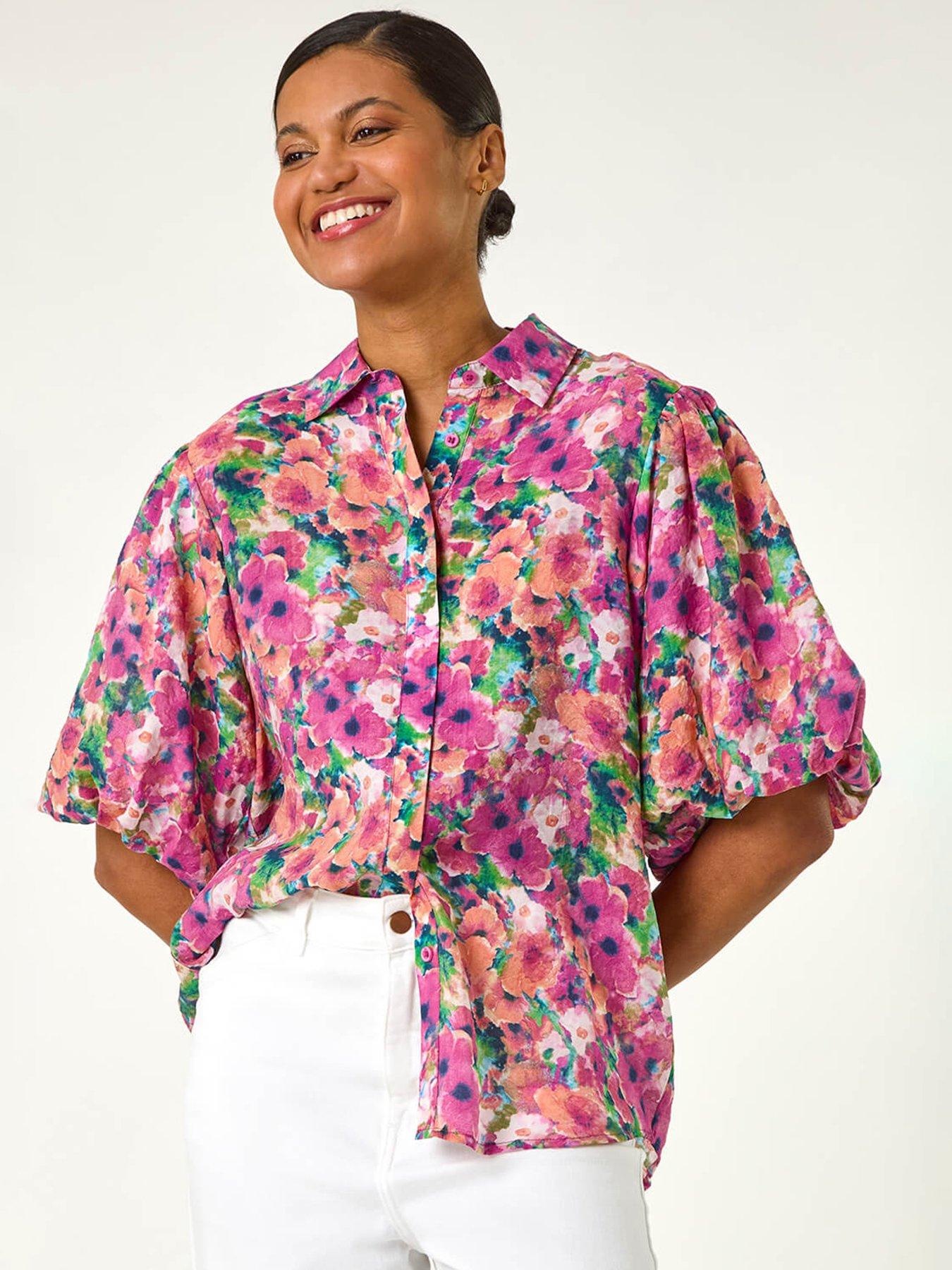 undefined Floral Print Button Through Shirt  - Pink