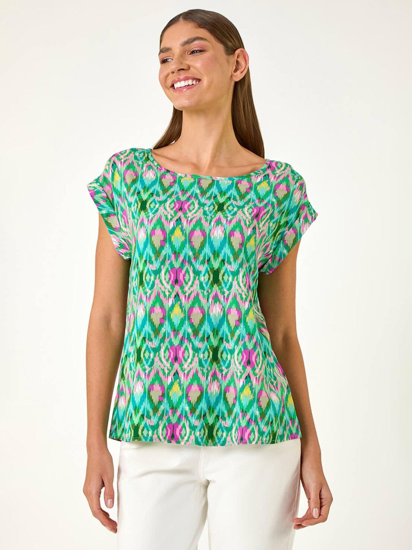  image of roman-abstract-print-shell-top-green