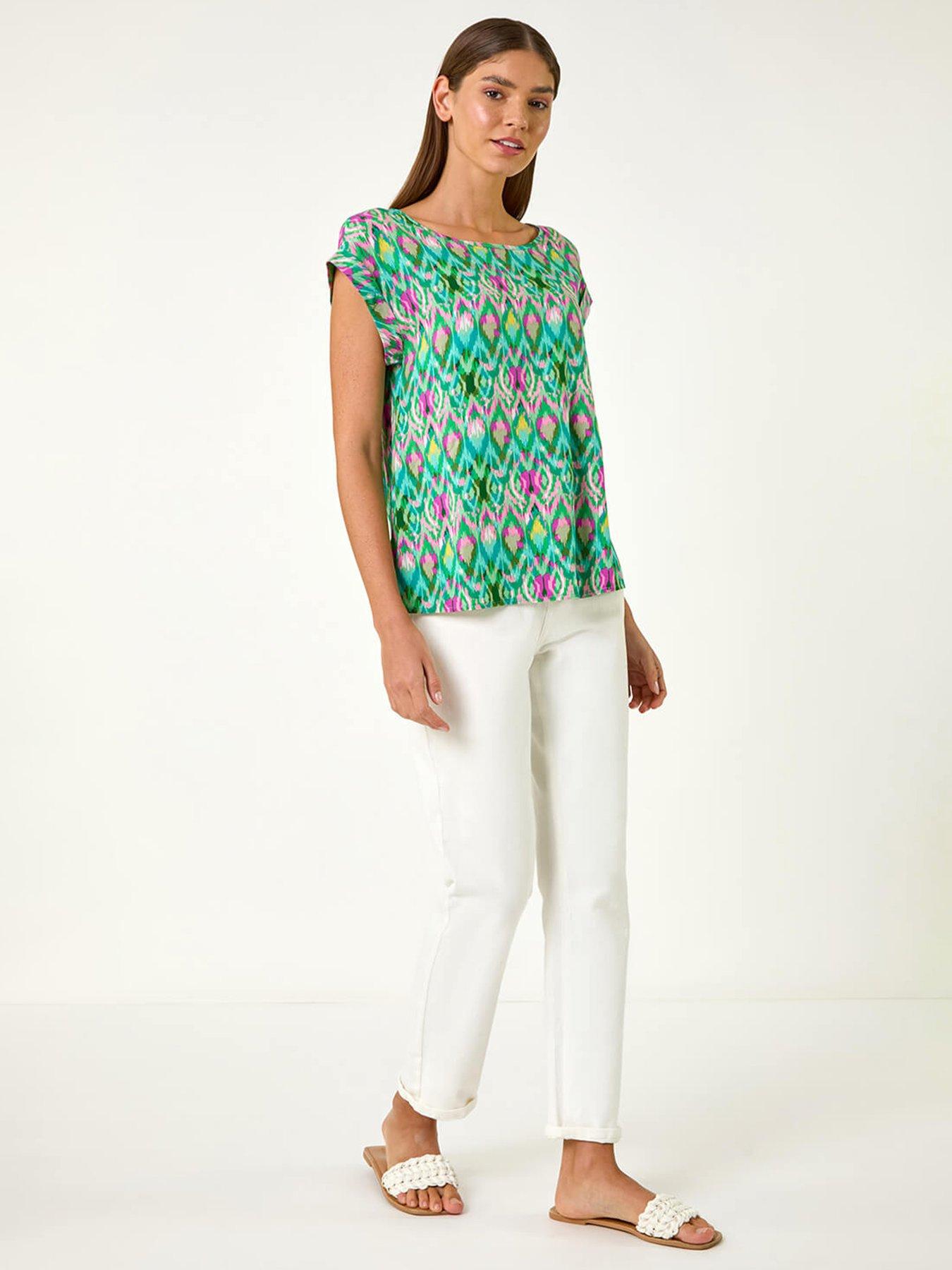  image of roman-abstract-print-shell-top-green