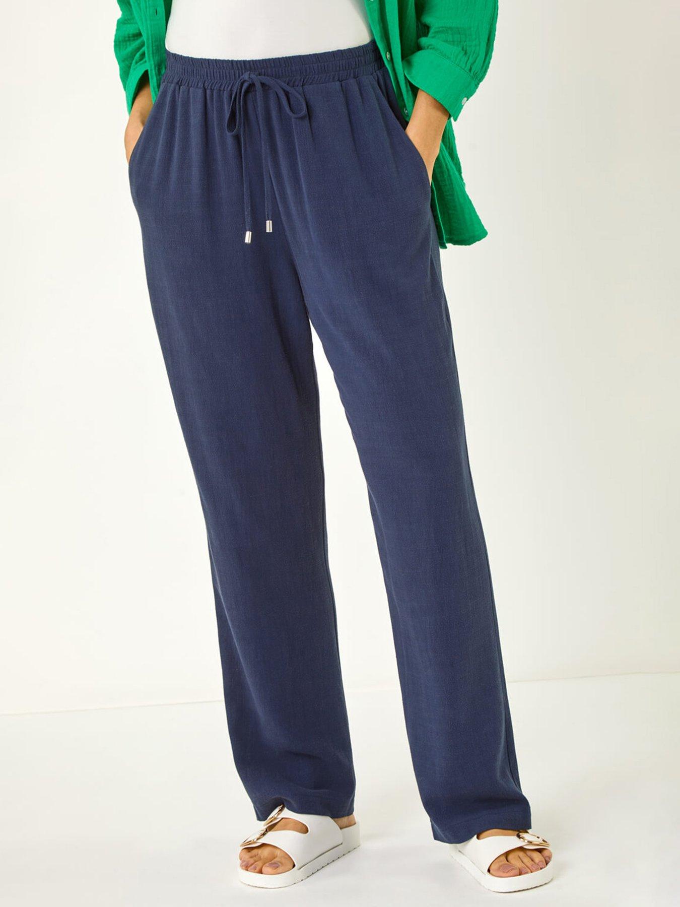 undefined Full Length Linen Trouser - Navy