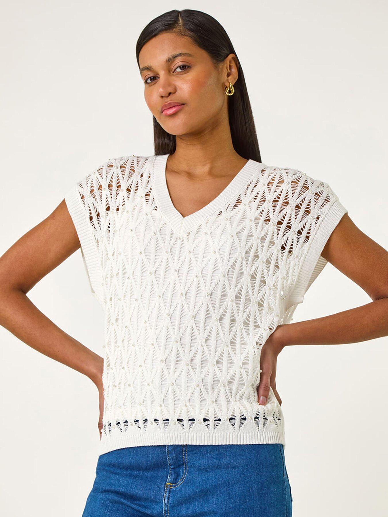 undefined Pearl Double Layer Knit Top - White