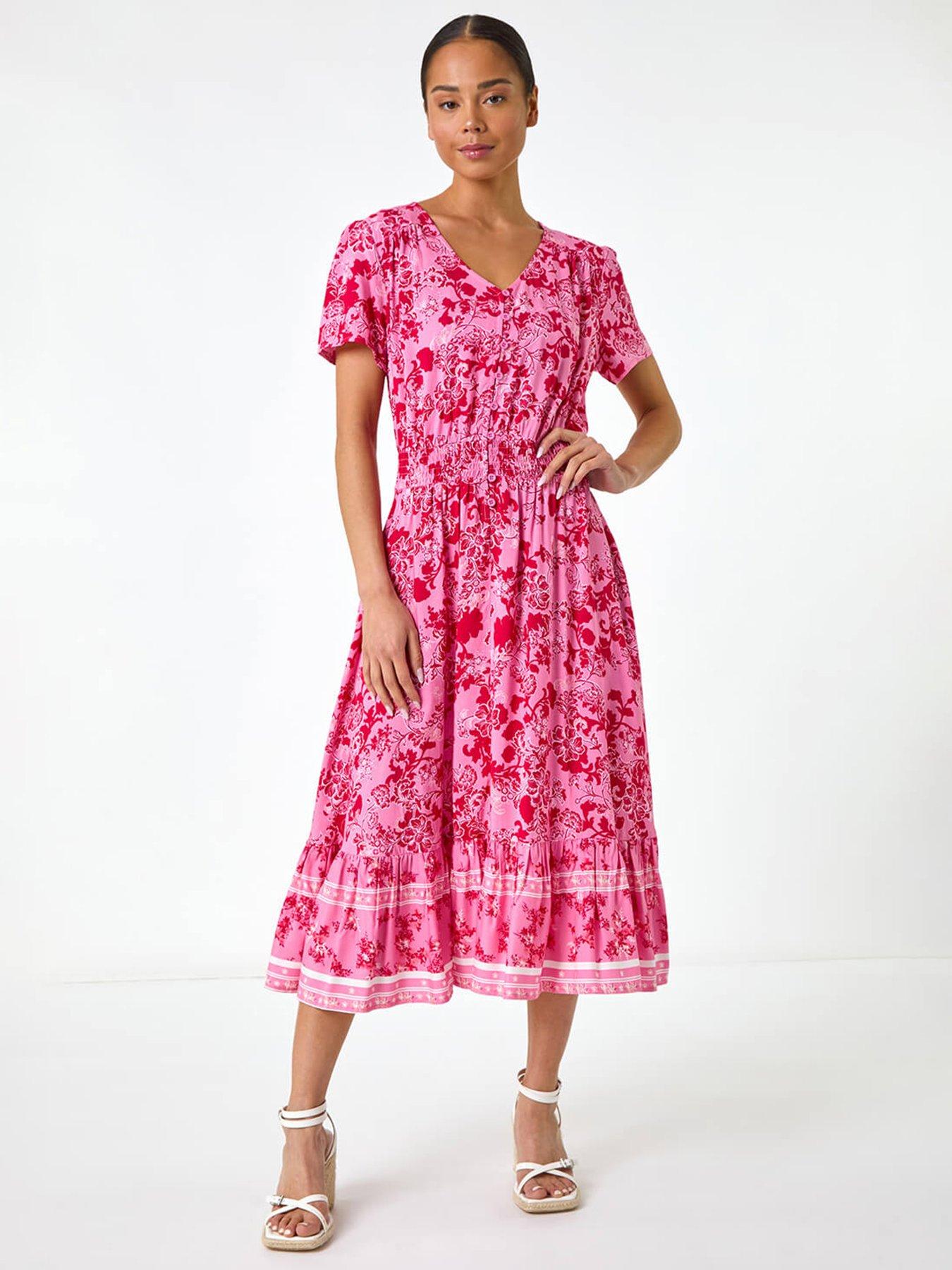 undefined Petite Floral Border Midi Dress - Pink