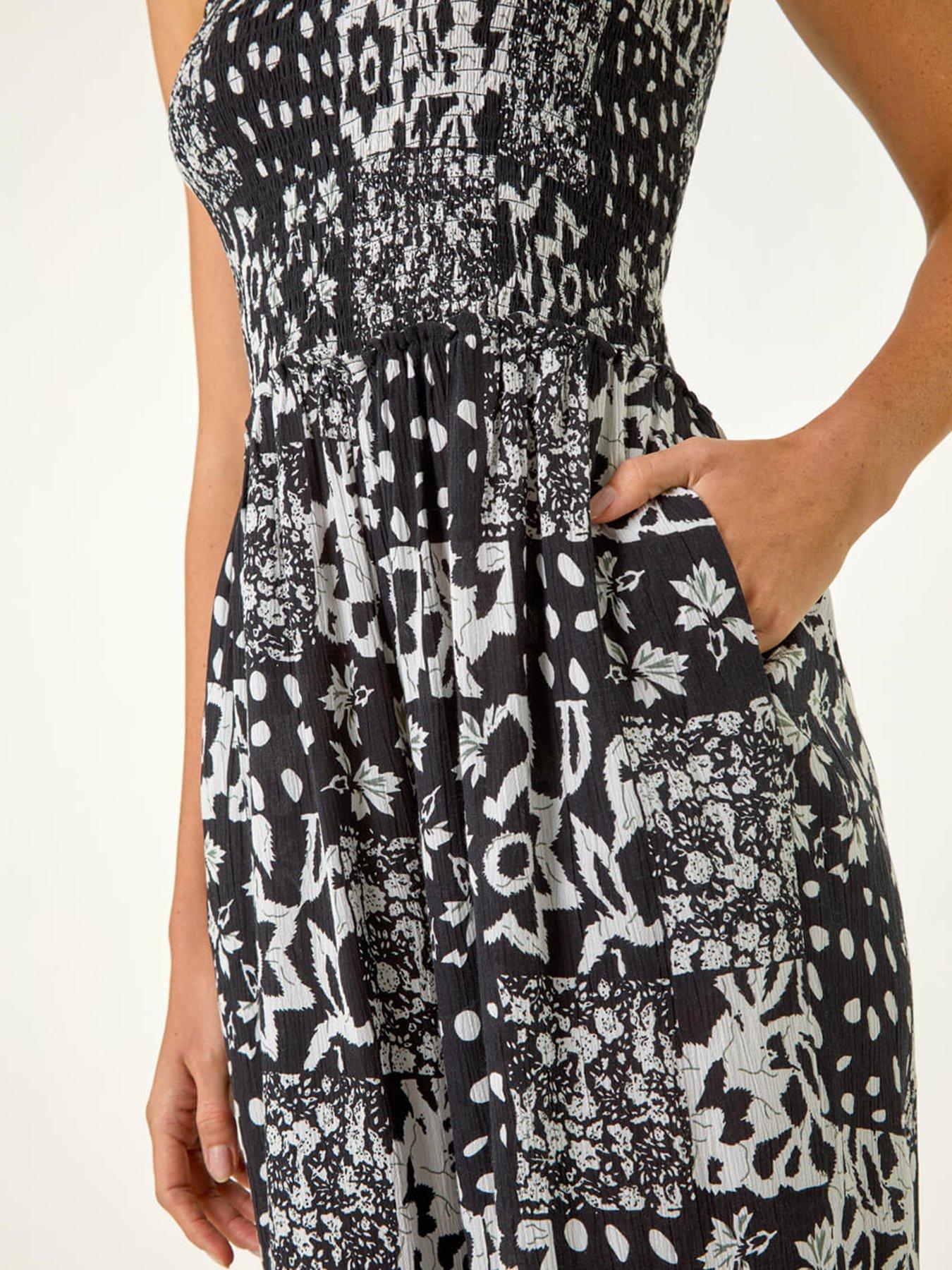 Image 5 of 5 of Roman Abstract Print Shirred Bandeau Jumpsuit - Black