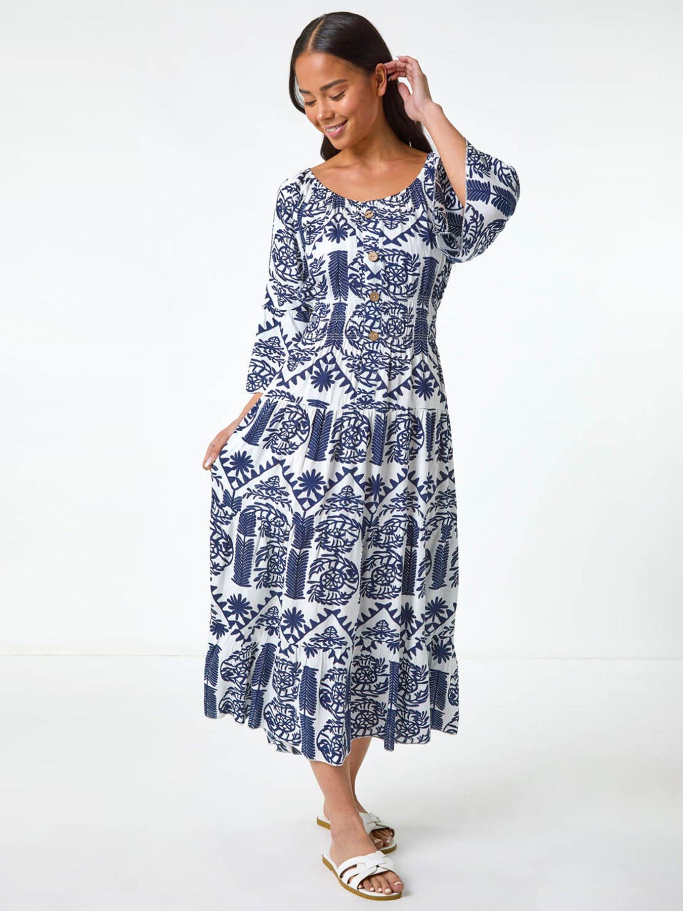 roman-petite-abstract-print-button-midi-dress-navy