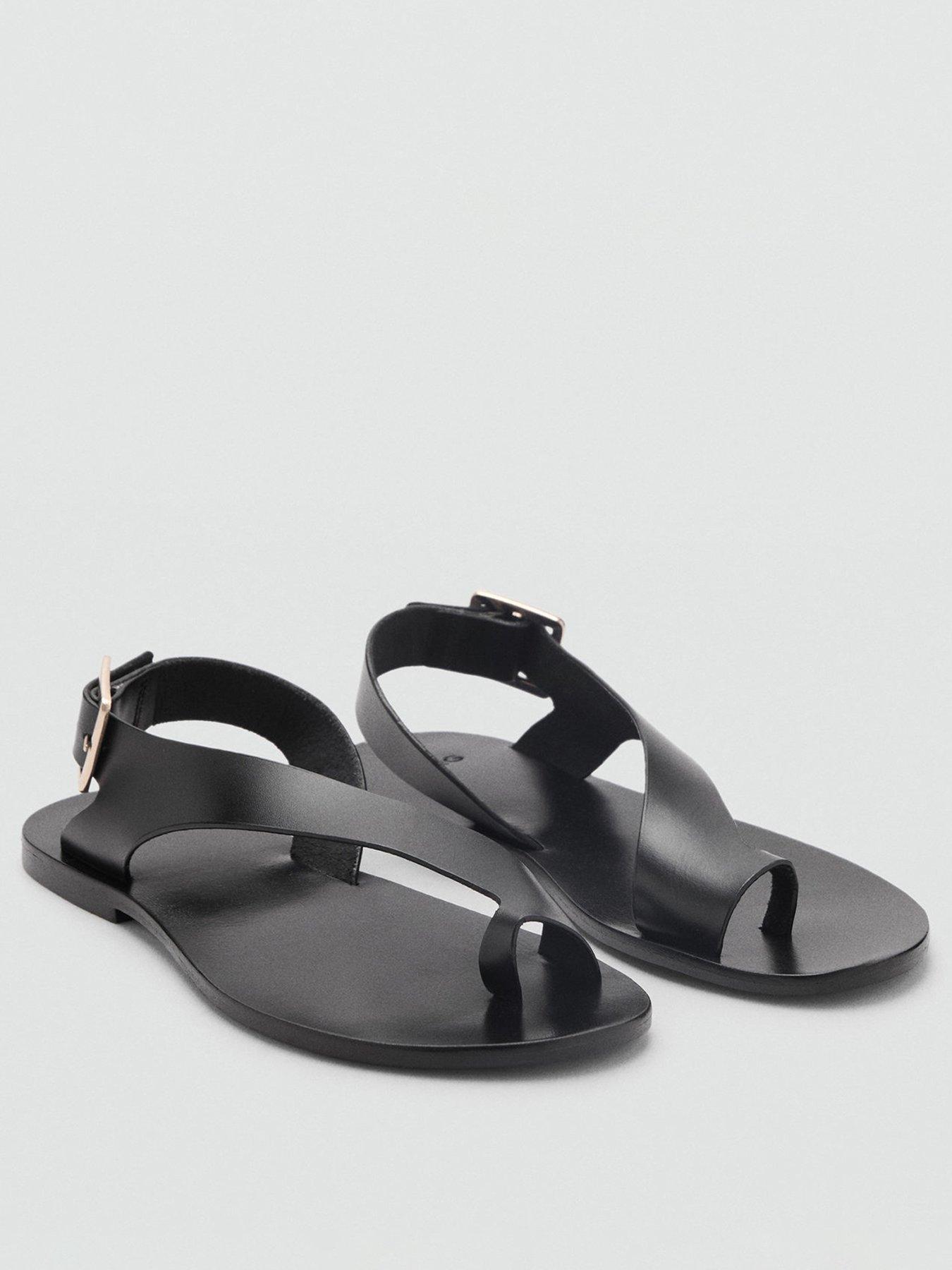  image of mango-leather-sandals-with-cross-strap-black