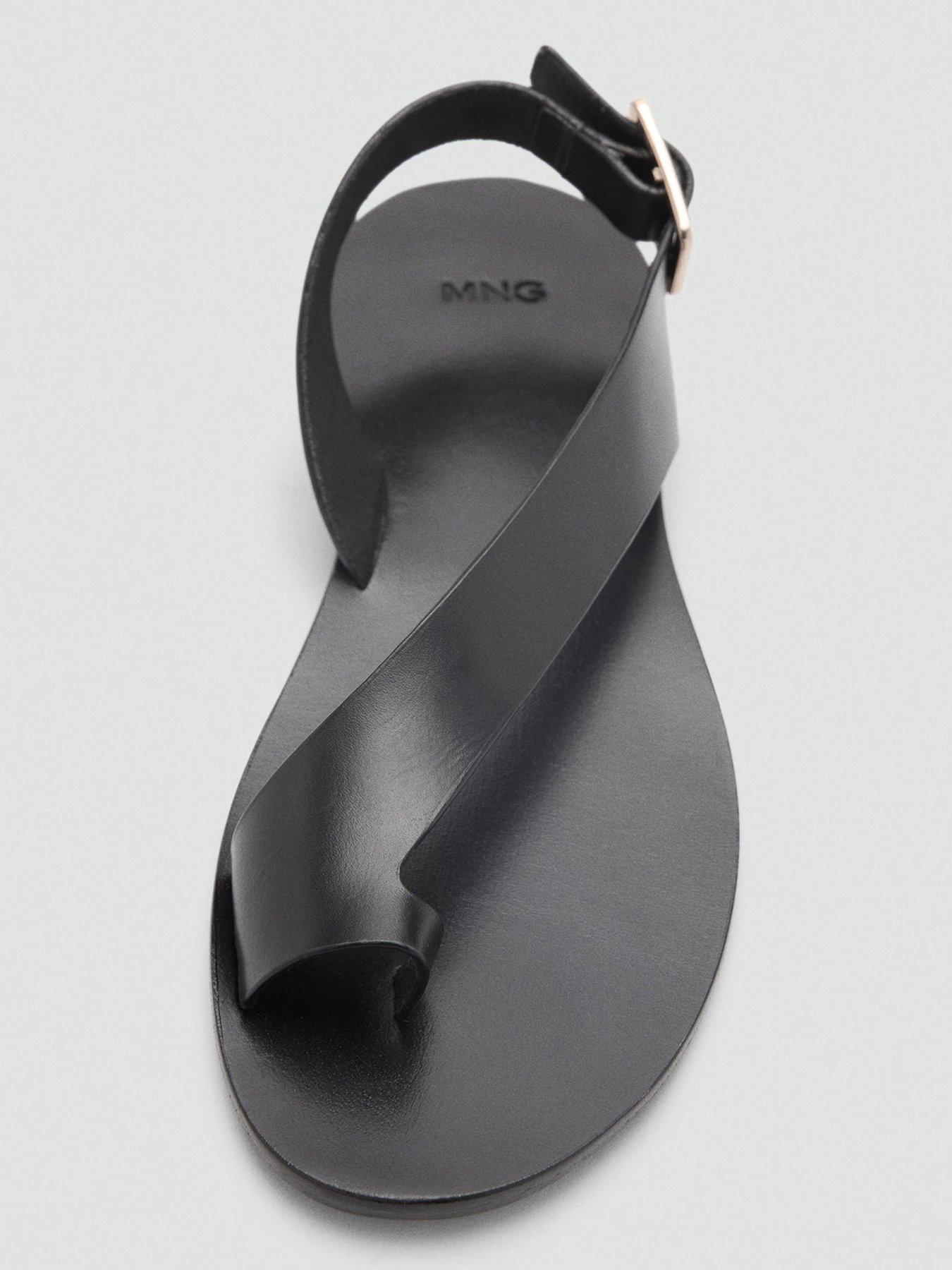  image of mango-leather-sandals-with-cross-strap-black