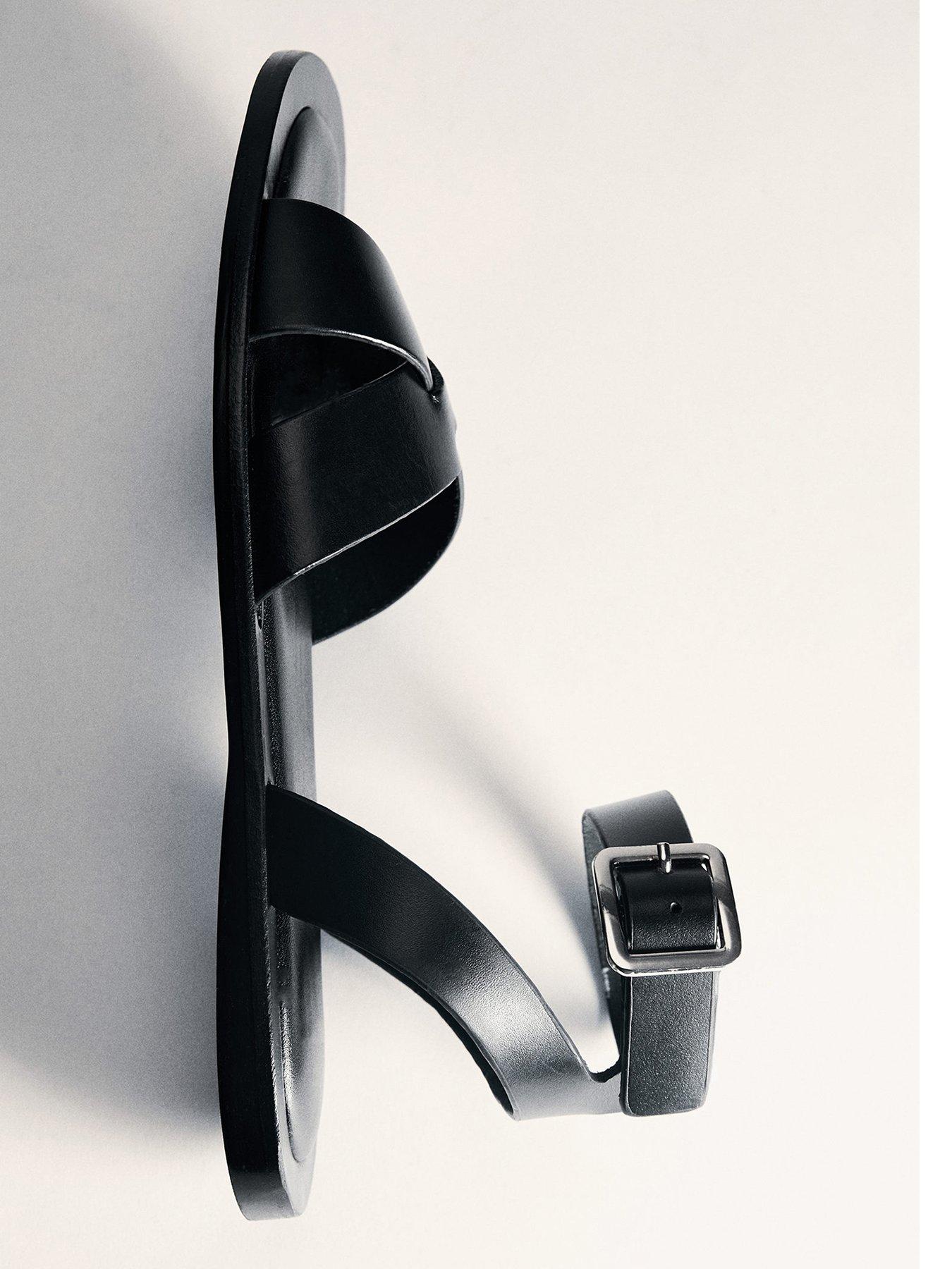  image of mango-leather-sandals-with-cross-strap-black