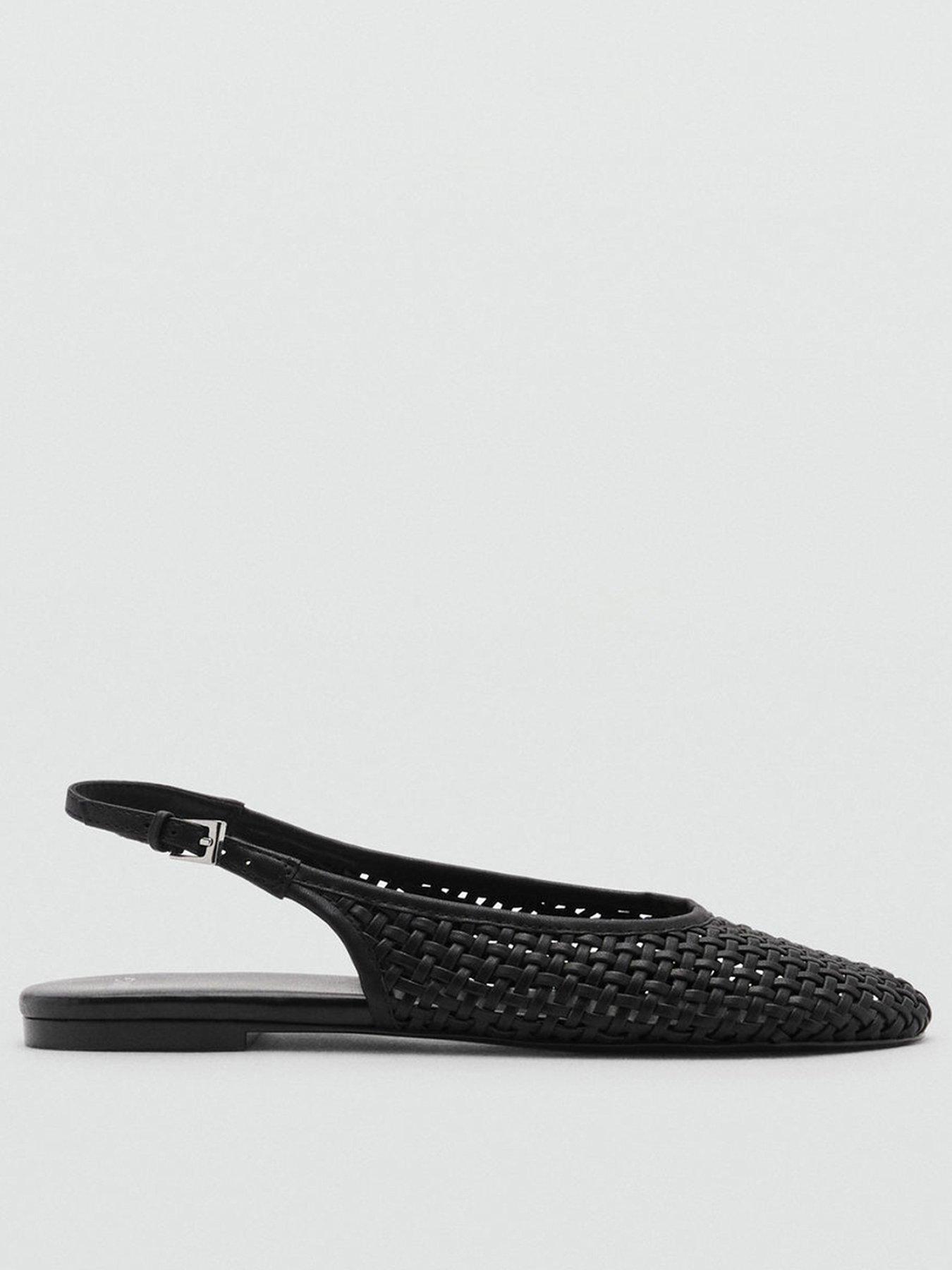  image of mango-braided-leather-effect-shoe-black