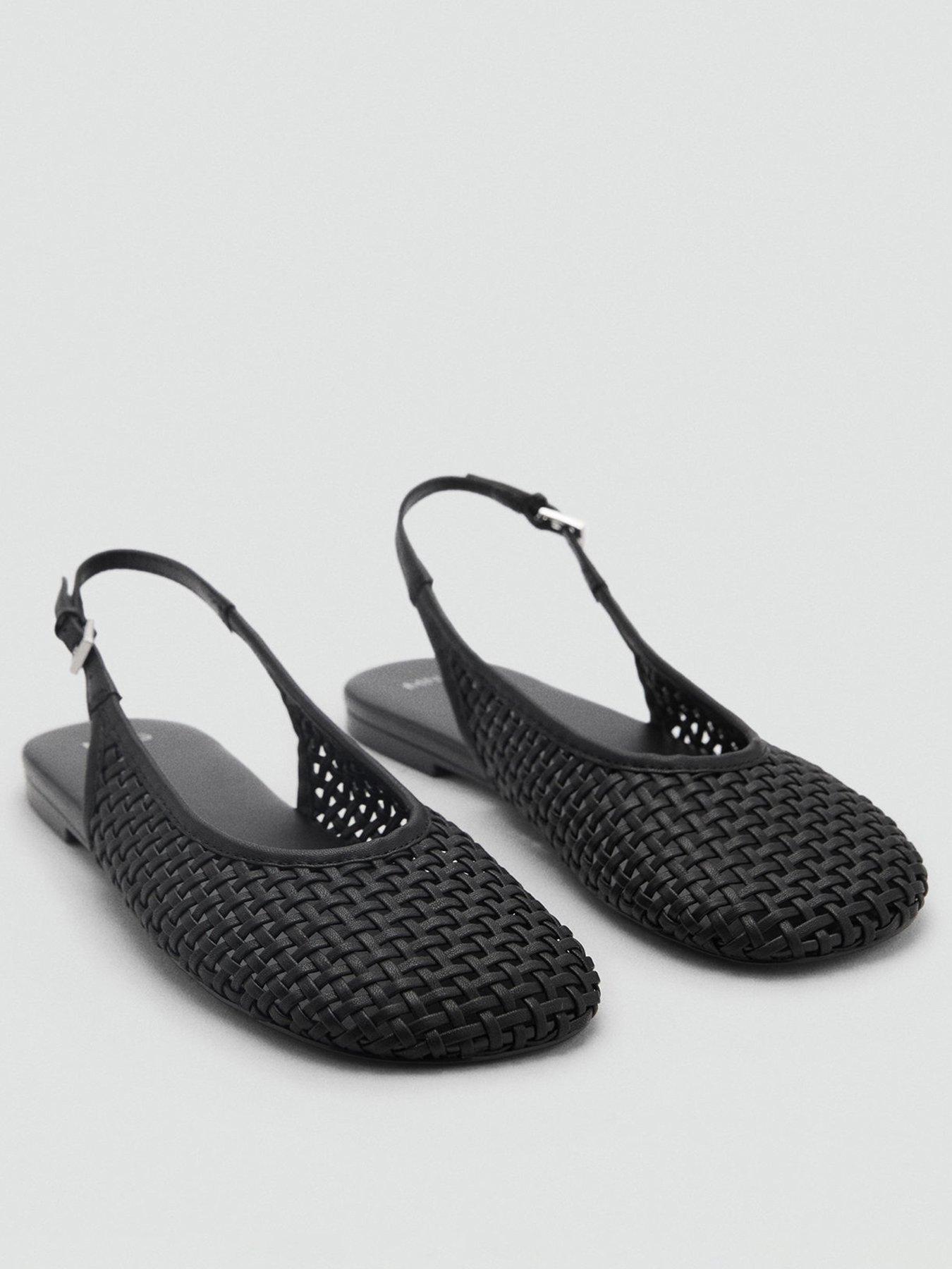 image of mango-braided-leather-effect-shoe-black